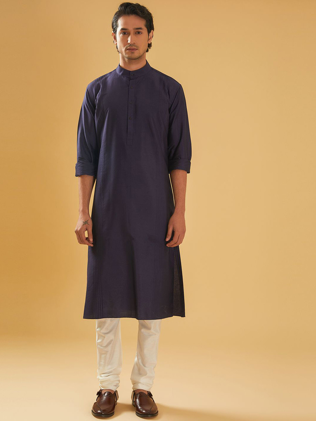 RR Blue Band Collar Straight Kurta