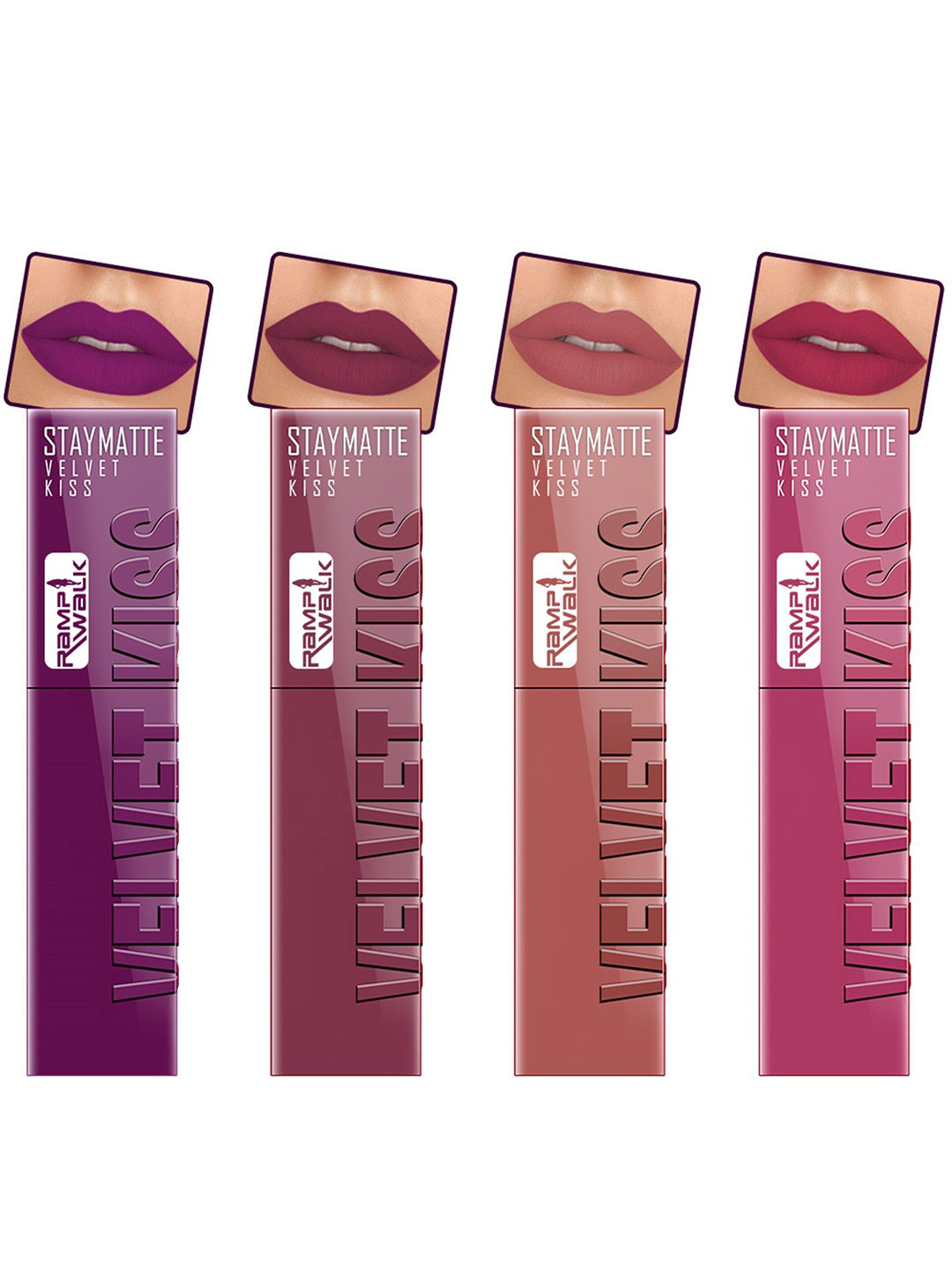 Ramp Walk Velvet Kiss Set Of 4 Matte Liquid Lipstick- 3.5ml Each- Shade- 3- 4-5- 10