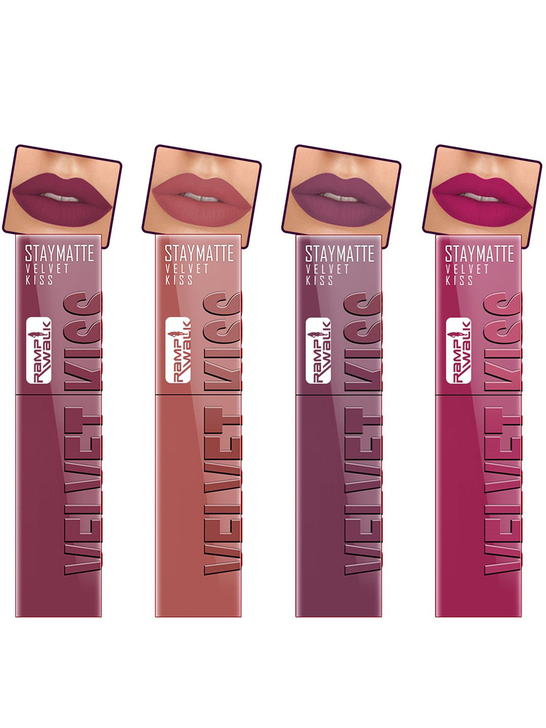 Ramp Walk Velvet Kiss Set Of 4 Matte Liquid Lipstick- 3.5 ml Each- Shade- 4- 5 - 6 -  8