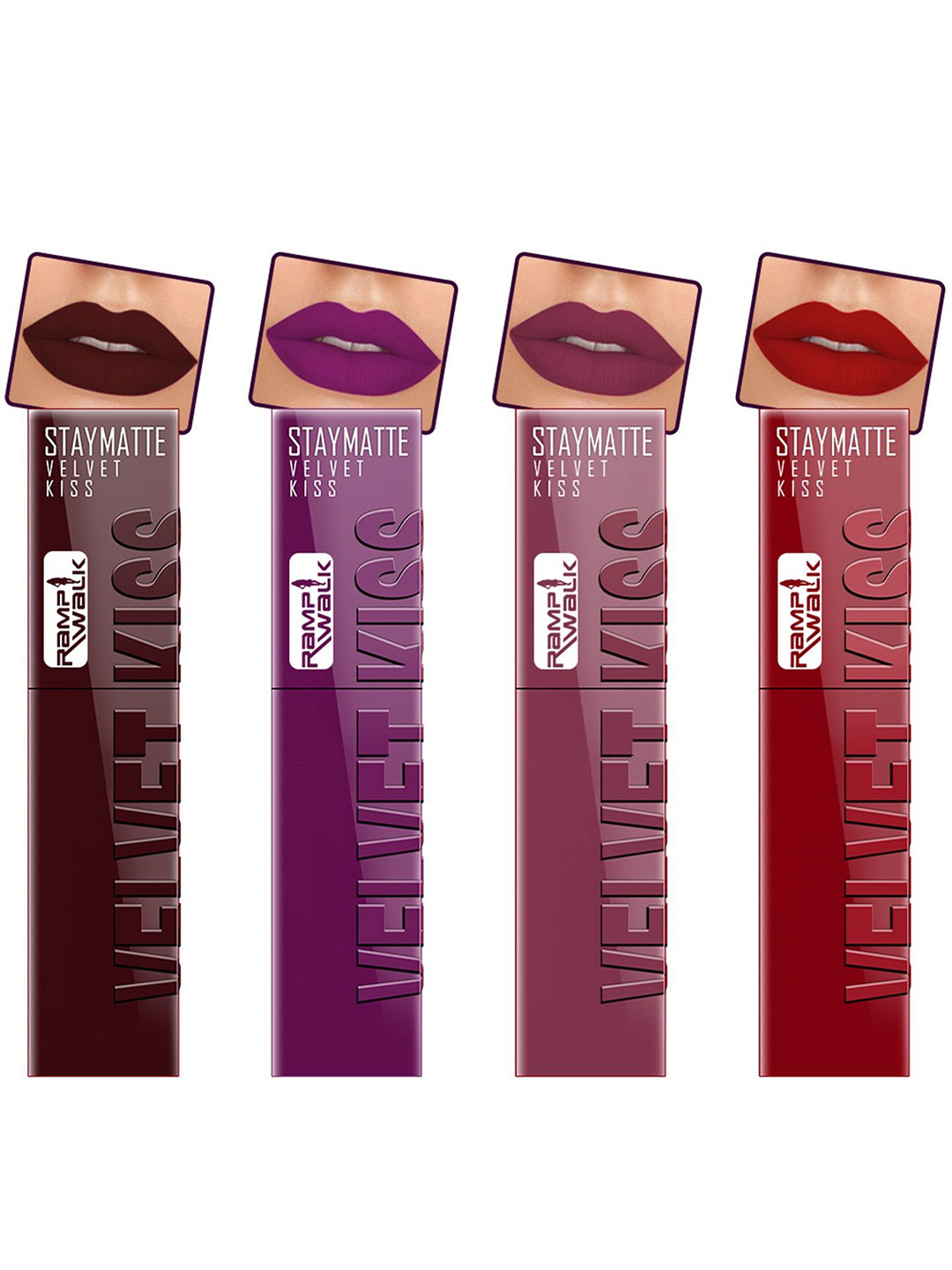 Ramp Walk Velvet Kiss Set Of 4 Matte Liquid Lipstick- 3.5 ml Each - Shade- 2- 3 - 4 - 12