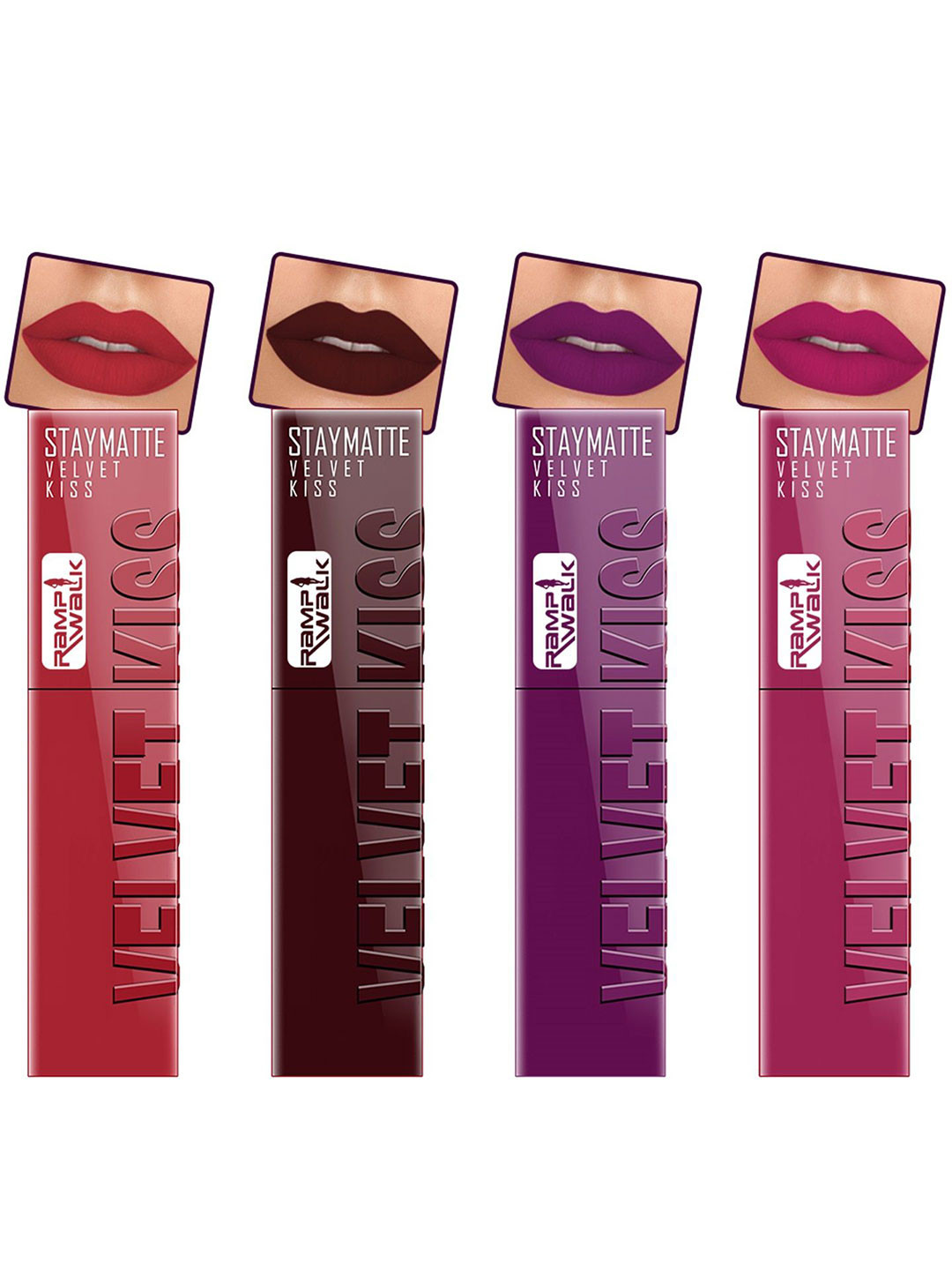 Ramp Walk Velvet Kiss Set Of 4 Matte Liquid Lipstick- 3.5ml Each- Shade- 1- 2-3- 8
