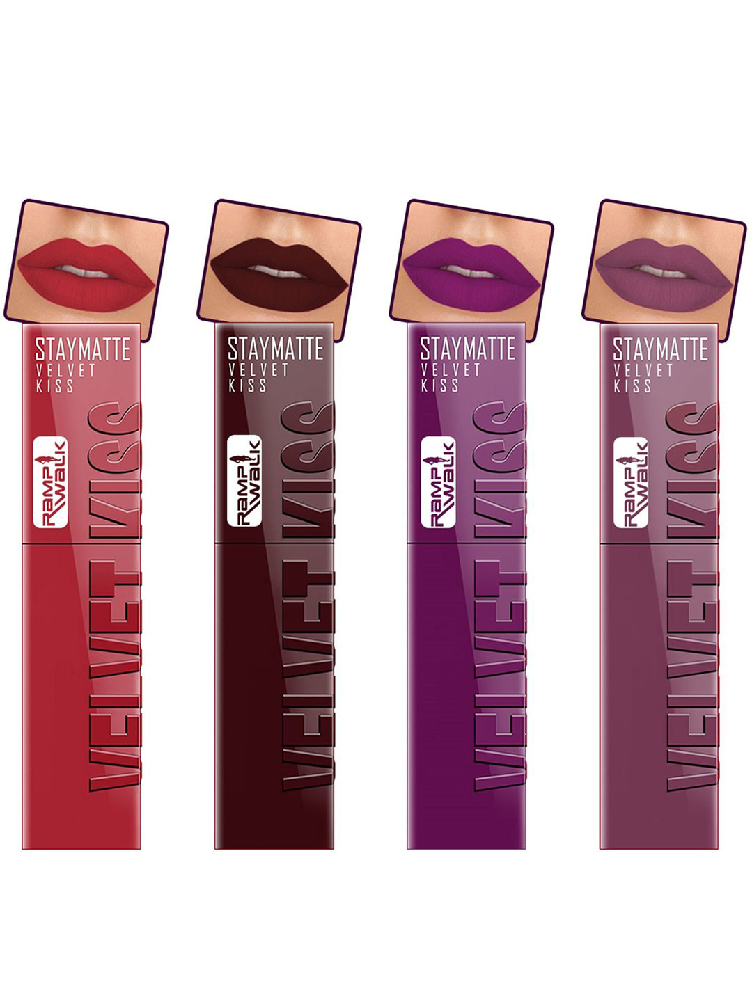 Ramp Walk Velvet Kiss Set Of 4 Matte Liquid Lipstick- 3.5 ml Each - Shade - 3 - 1 - 2 - 6