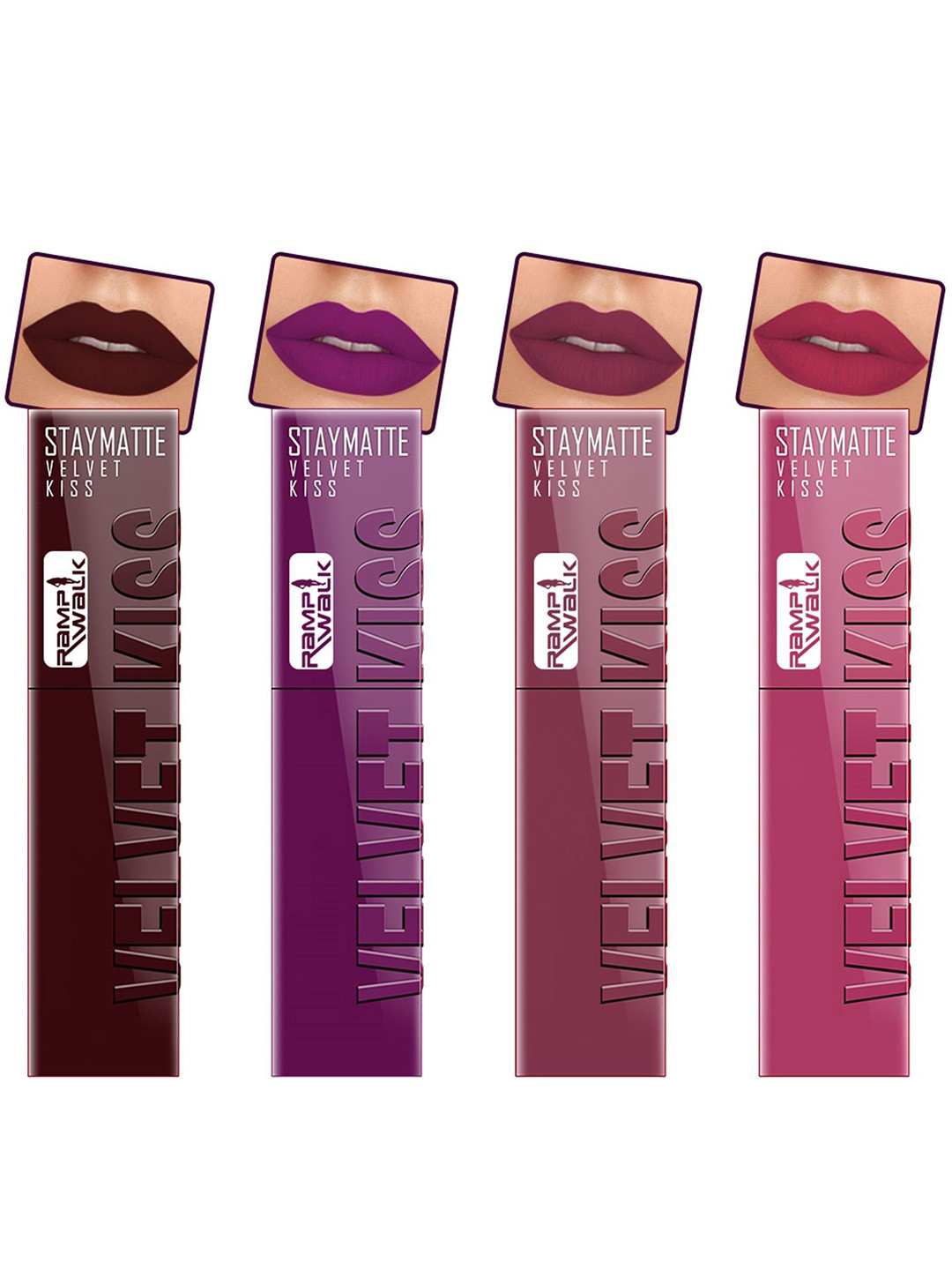 Ramp Walk Velvet Kiss Set Of 4 Matte Liquid Lipstick- 3.5 ml Each- Shade- 2 - 3 - 4 - 10