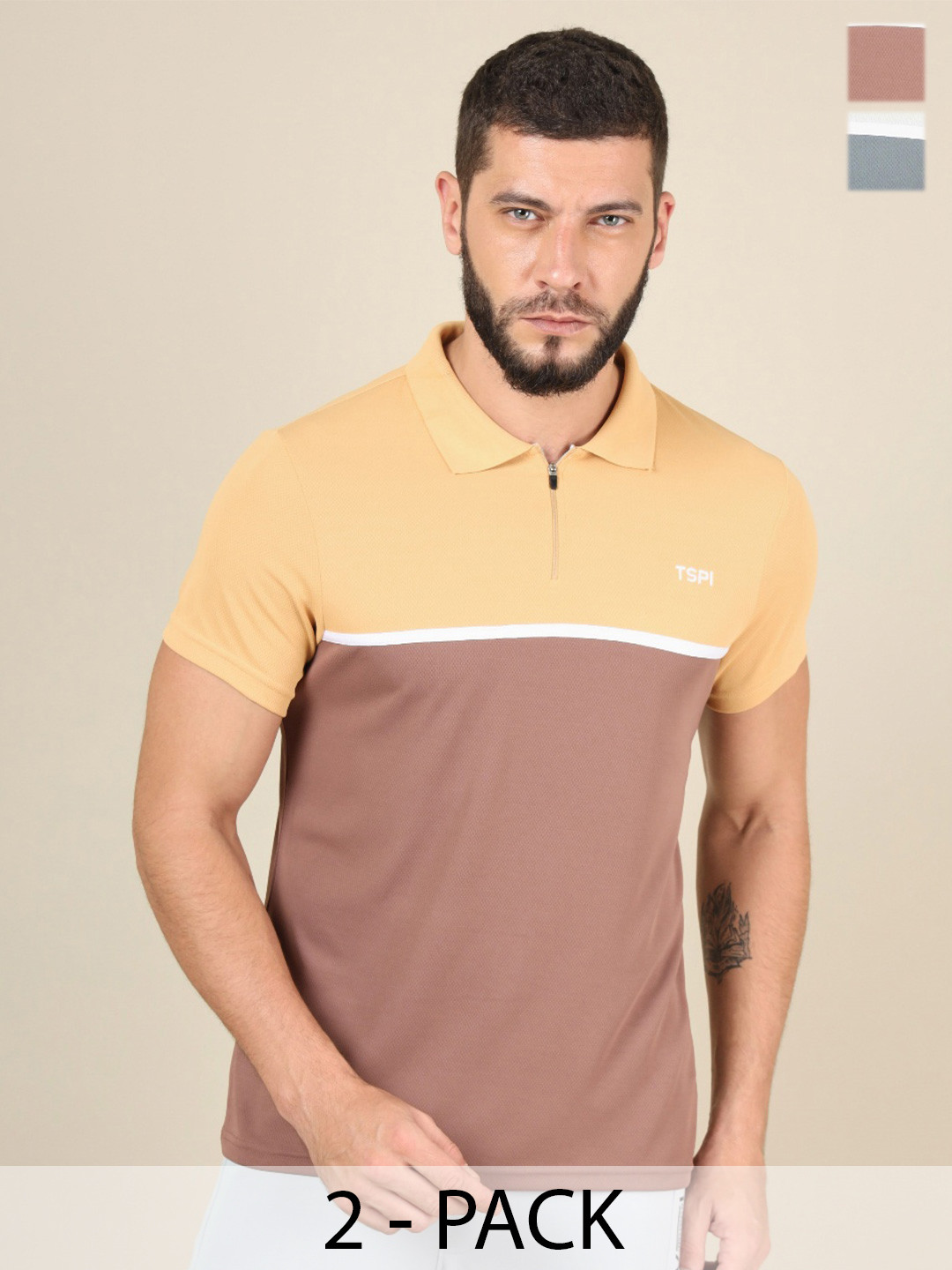 Technosport Men aw'24 Pack Of 2 Colourblocked Antimicrobial Slim Fit Sports T-shirts