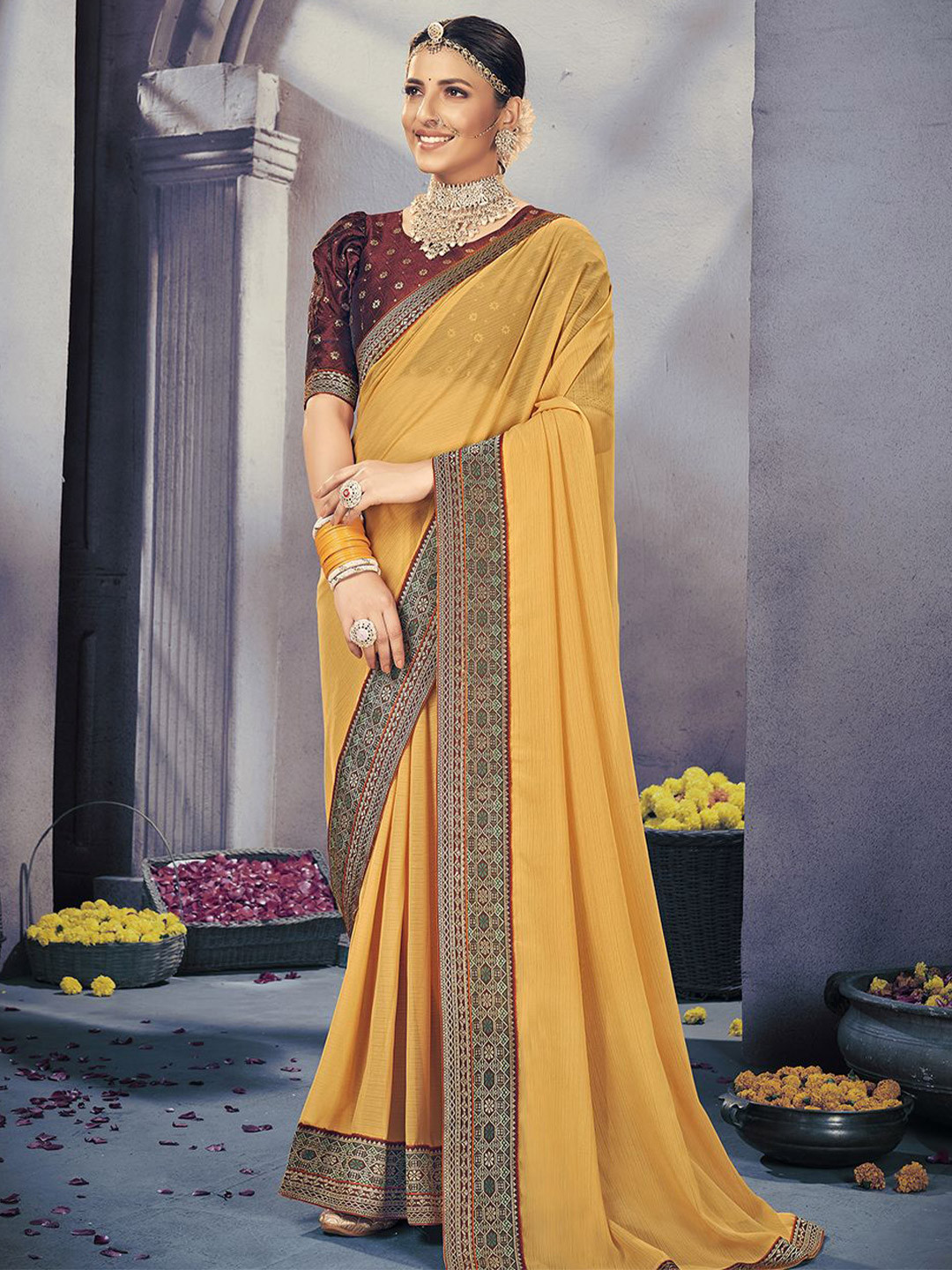 Mitera Ready to Wear Saree With Heavy Brocade Blouse