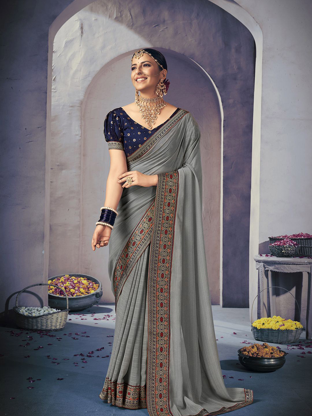 Mitera Embellished Ready To Wear Saree With Heavy Brocade Blouse