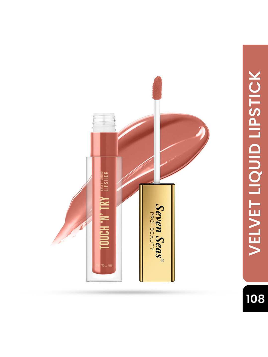 Seven Seas Touch N Try Velvet Long Lasting Waterproof Liquid Lipstick - 4 ml - Nude- 108