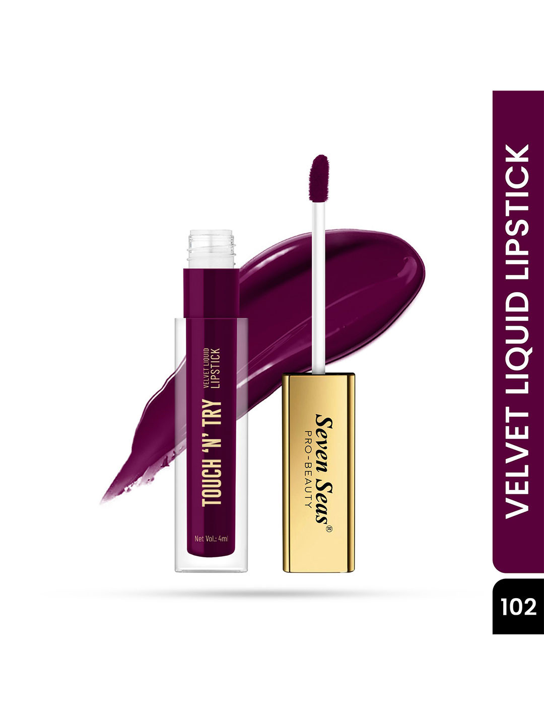 Seven Seas Touch N Try Velvet Long Lasting Waterproof Liquid Lipstick - 4 ml - Purple- 102