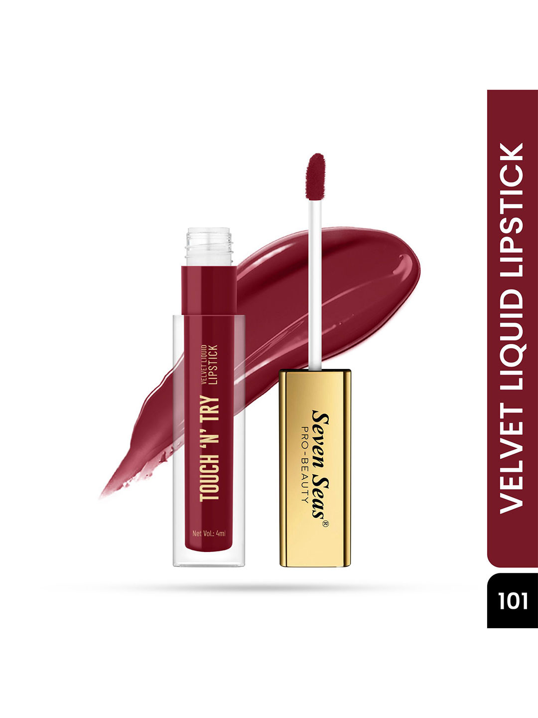 Seven Seas Touch N Try Velvet Long Lasting Waterproof Liquid Lipstick - 4 ml - Maroon- 101
