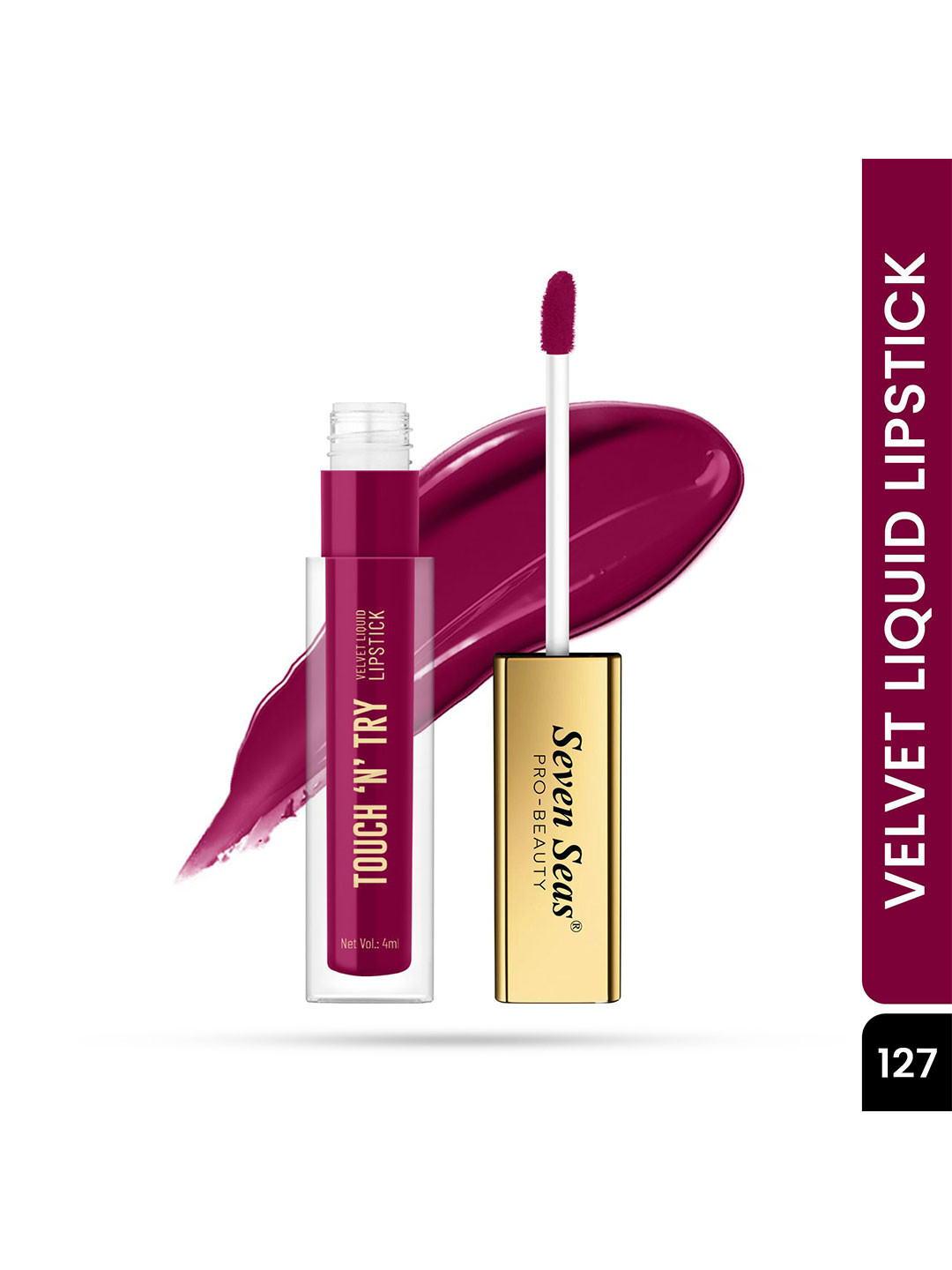 Seven Seas Touch N Try Velvet Long Lasting Waterproof Liquid Lipstick - 4 ml -Magenta- 127
