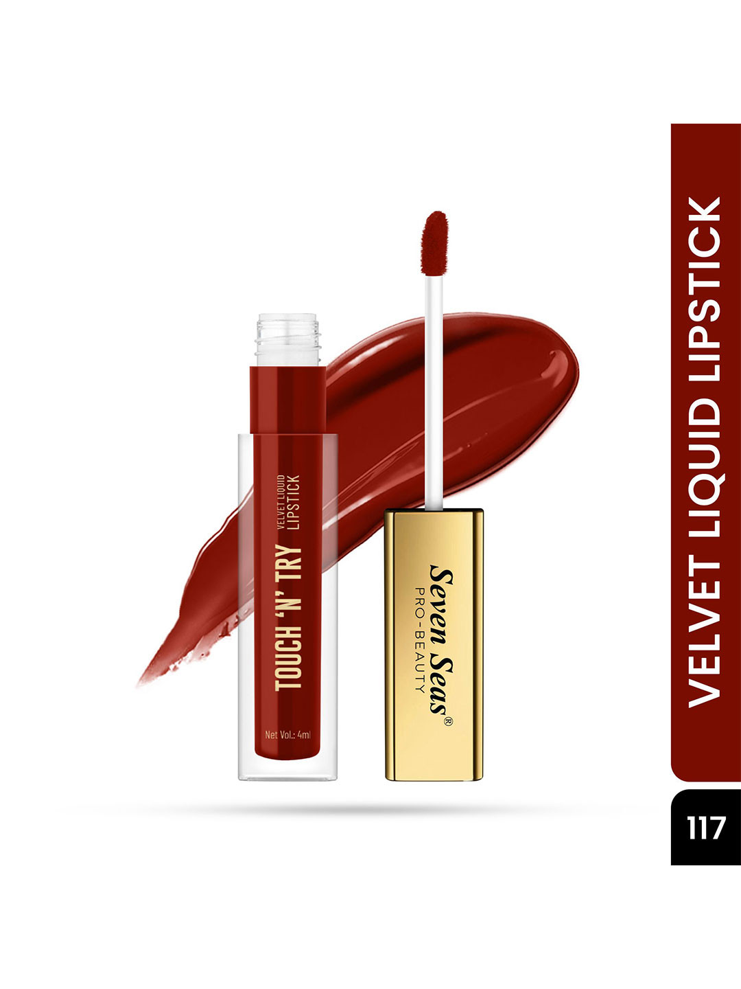 Seven Seas Touch N Try Velvet Long Lasting Waterproof Liquid Lipstick - 4 ml - Maroon- 117