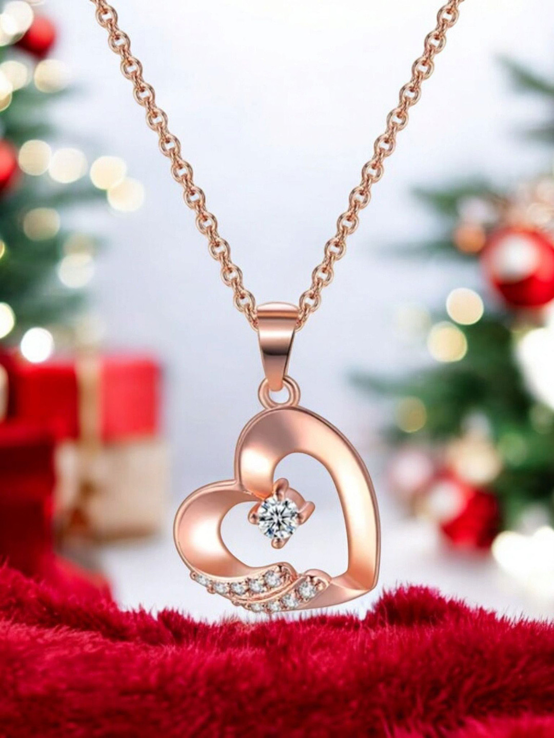 Nilu's Collection 18K Rose Gold-Plated Cubic Zirconia Valentine Special Pendant & Chain