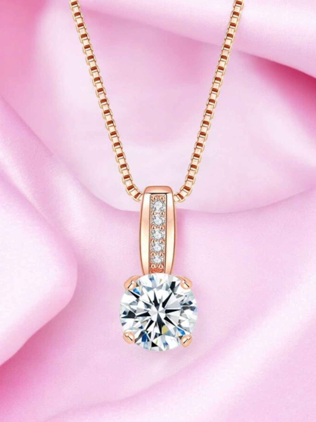 Nilu's Collection Rose Gold Plated Cubic Zirconia Oval Pendant & Chain