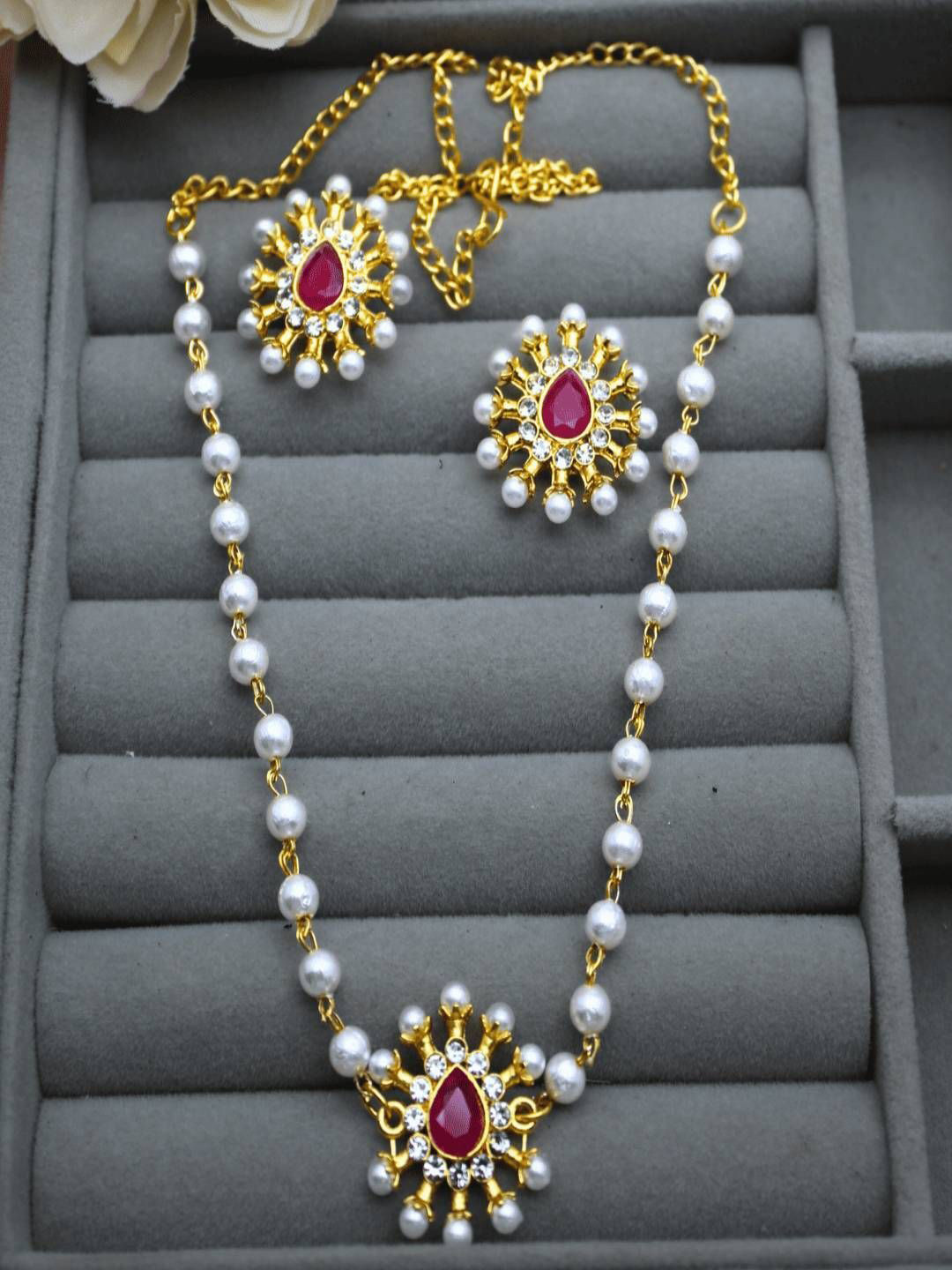 LC Jewelz Gold Plated Stone Studded & Beaded Jewellery Set