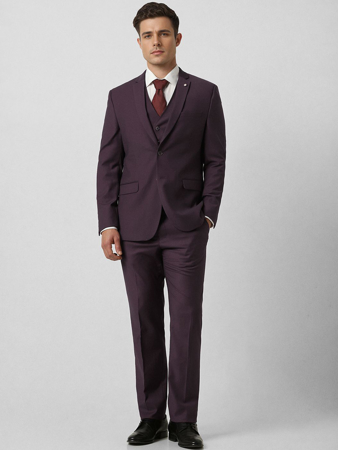 Van Heusen Men Textured 3-Pc Slim Fit Single Breasted Suit