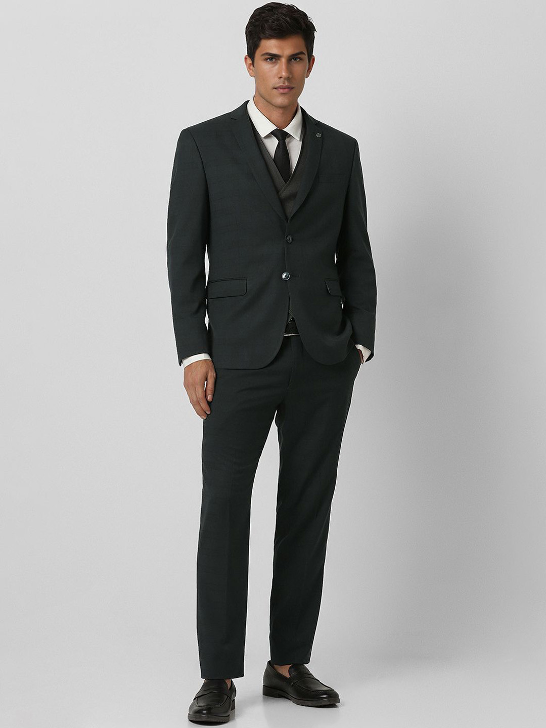 Van Heusen Men Checked Slim-Fit Single-Breasted Four-Piece Party Suit