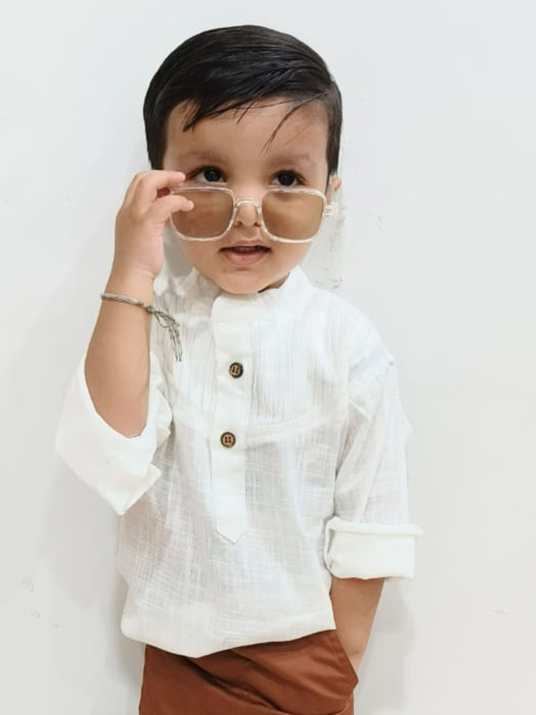 Peekaaboo Kids Boys Mandarin Collar Solid Cotton Casual Shirt