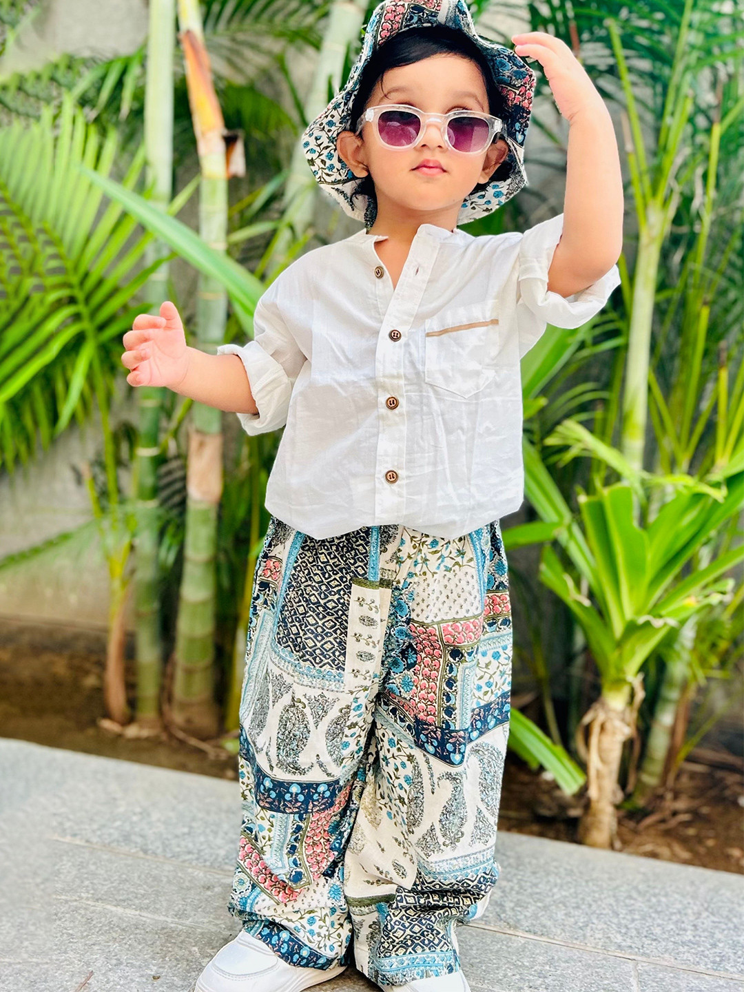 Peekaaboo Kids Boys Mandarin Collar Solid Cotton Oversized Casual Shirt