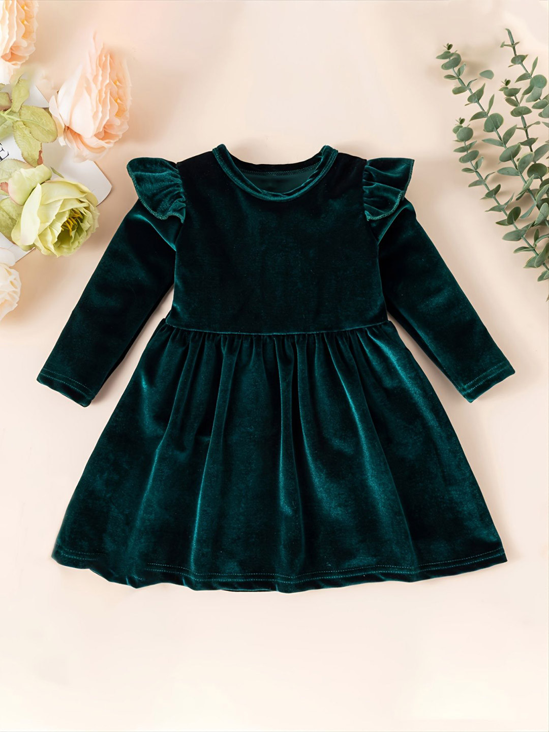 LYTIX Girls Ruffled Velvet Fit & Flare Dress