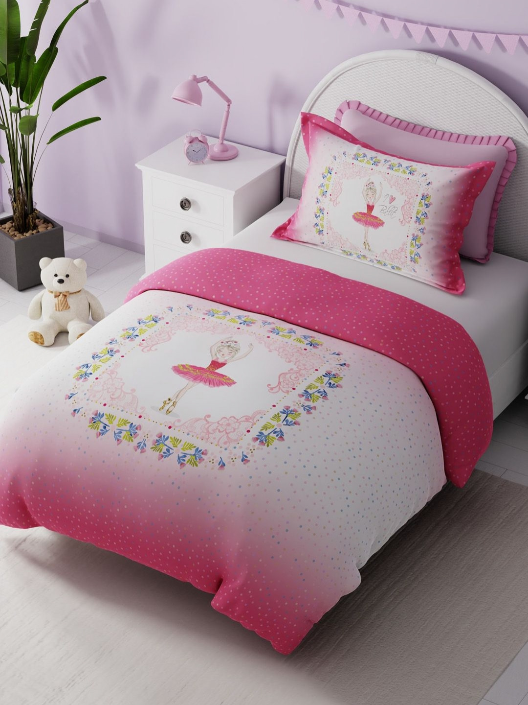 Boutique Living India Pink Graphic 300 TC Cotton  Single Bedsheet Set 2.23 m x 1.52 m