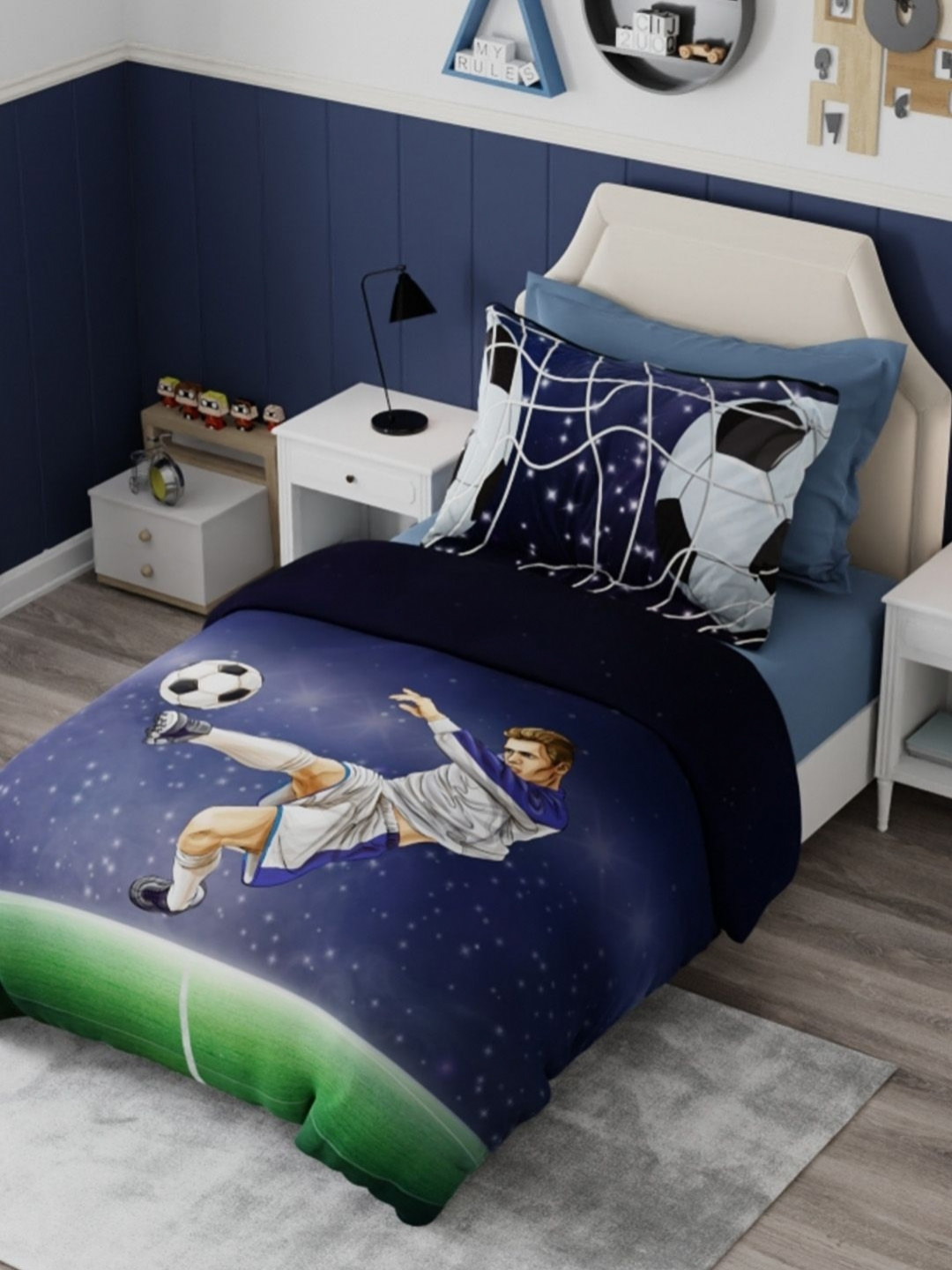 Boutique Living India Blue & White Graphic 300 TC Single Bedsheet Set 2.23 m x 1.52 m