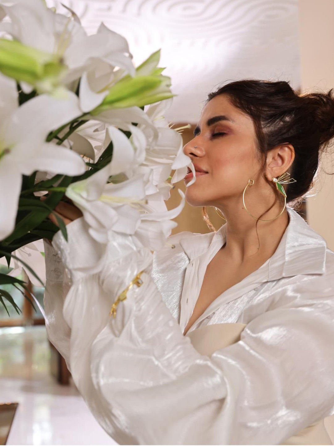 Varnika Arora Gold-Plated Geometric Pearl Hoop Earrings