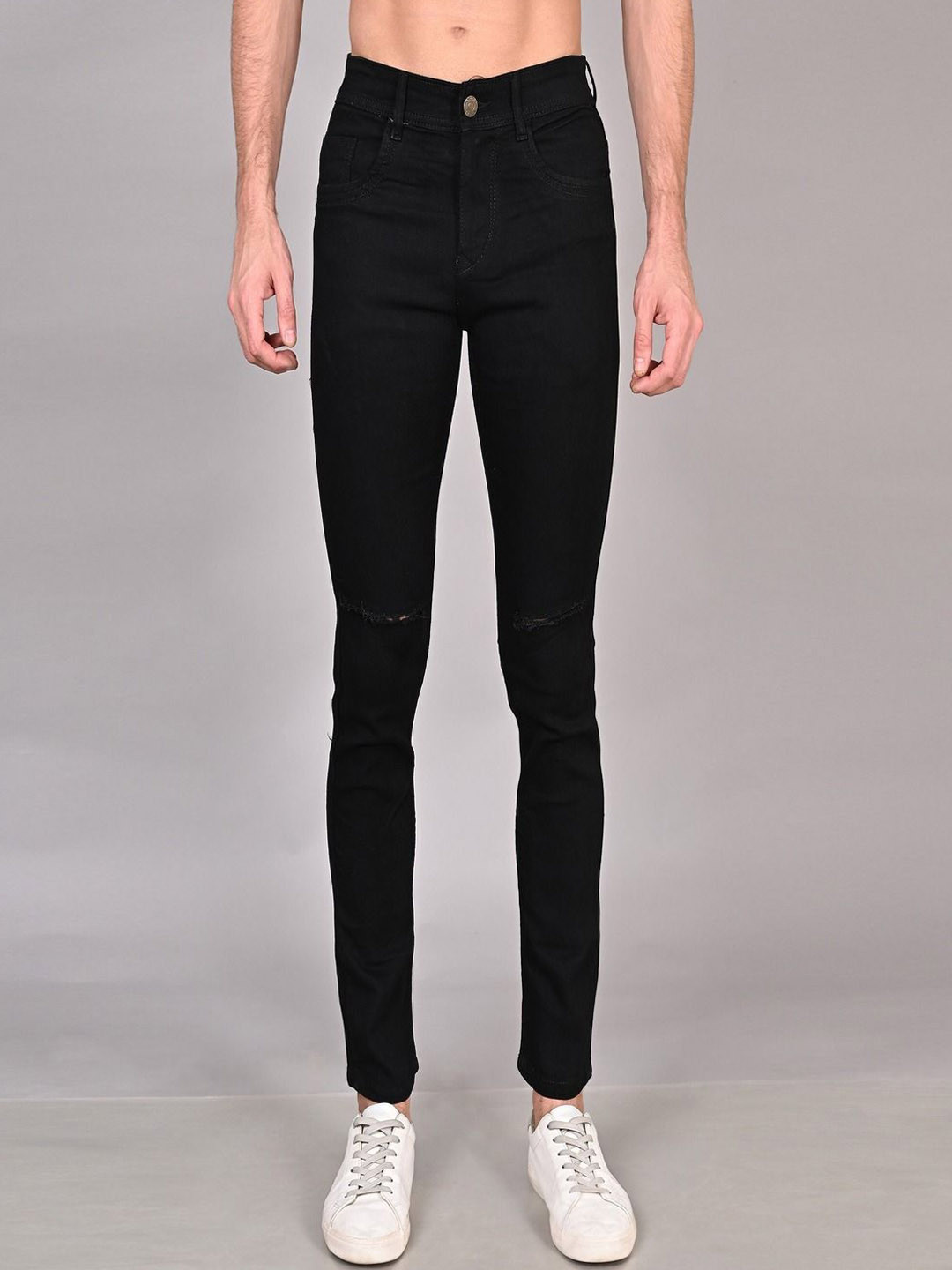 Rend Men Slim Fit Mid-Rise Slash Knee Jeans