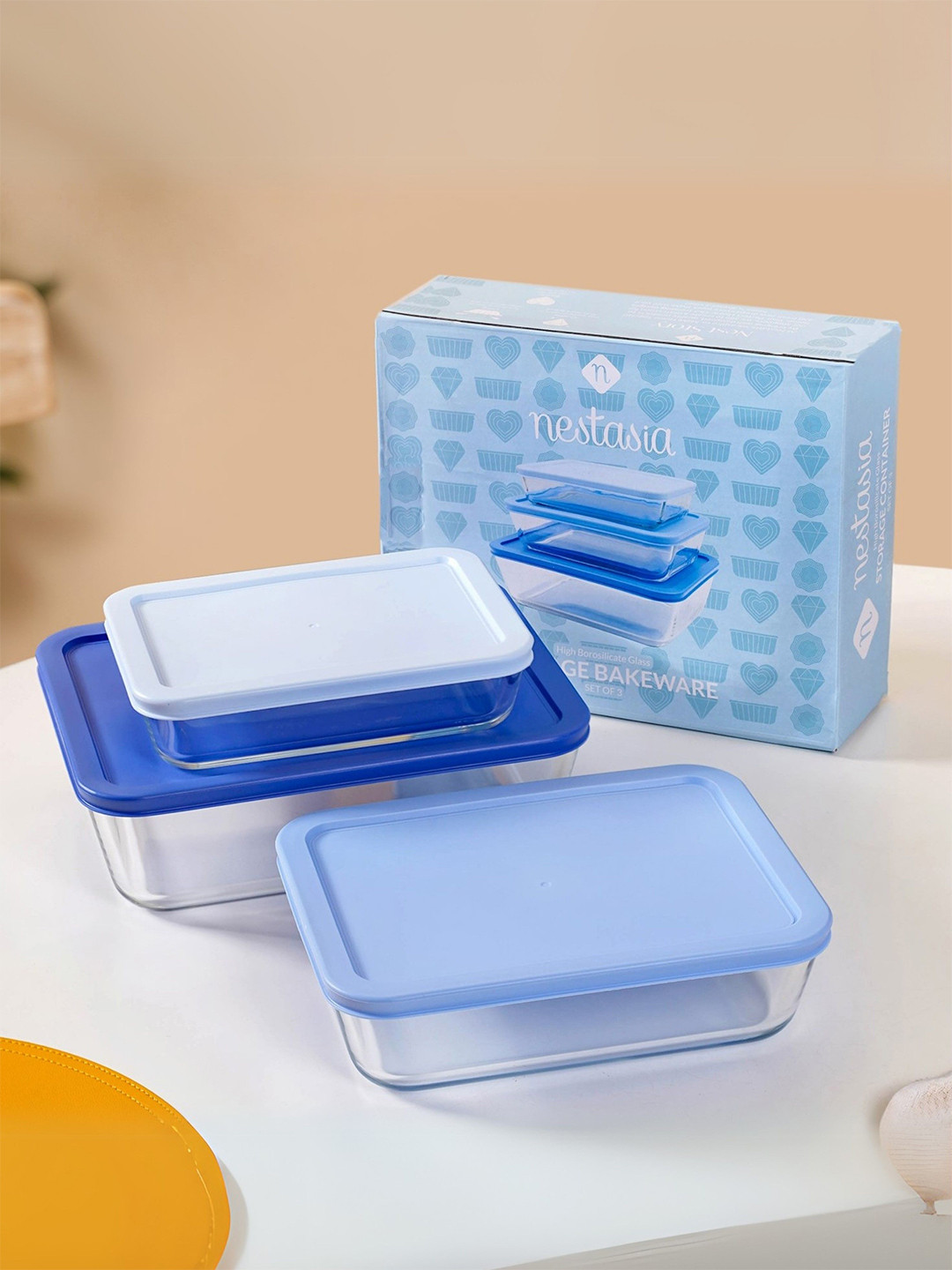 Nestasia 3 Pcs Nested Design Glass Storage Containers 700 ml, 1400 ml, 2400 ml