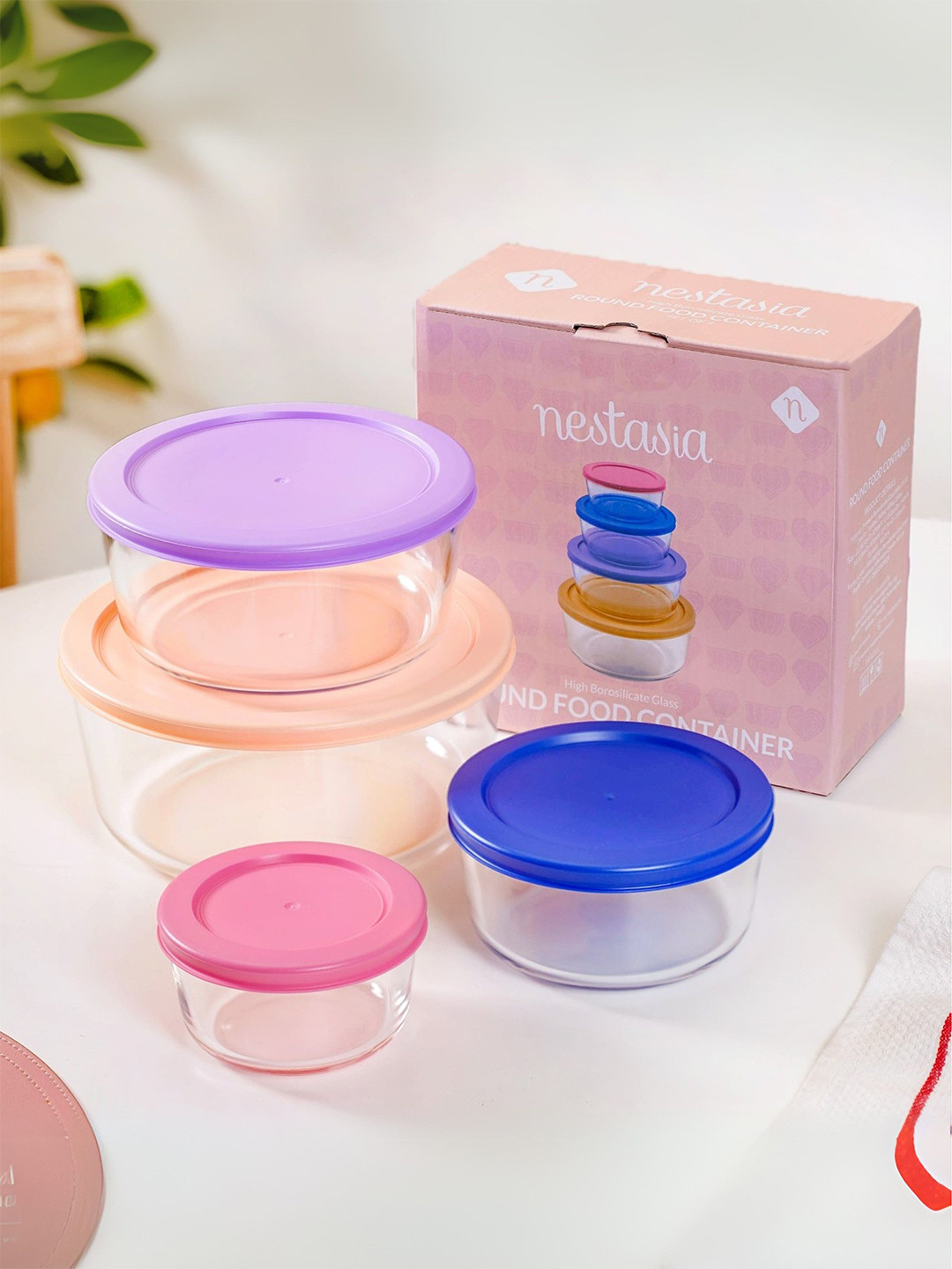 Nestasia 4 Pcs Round Nested Transparent Glass Containers 300 ml, 550 ml, 900 ml, 1600 ml