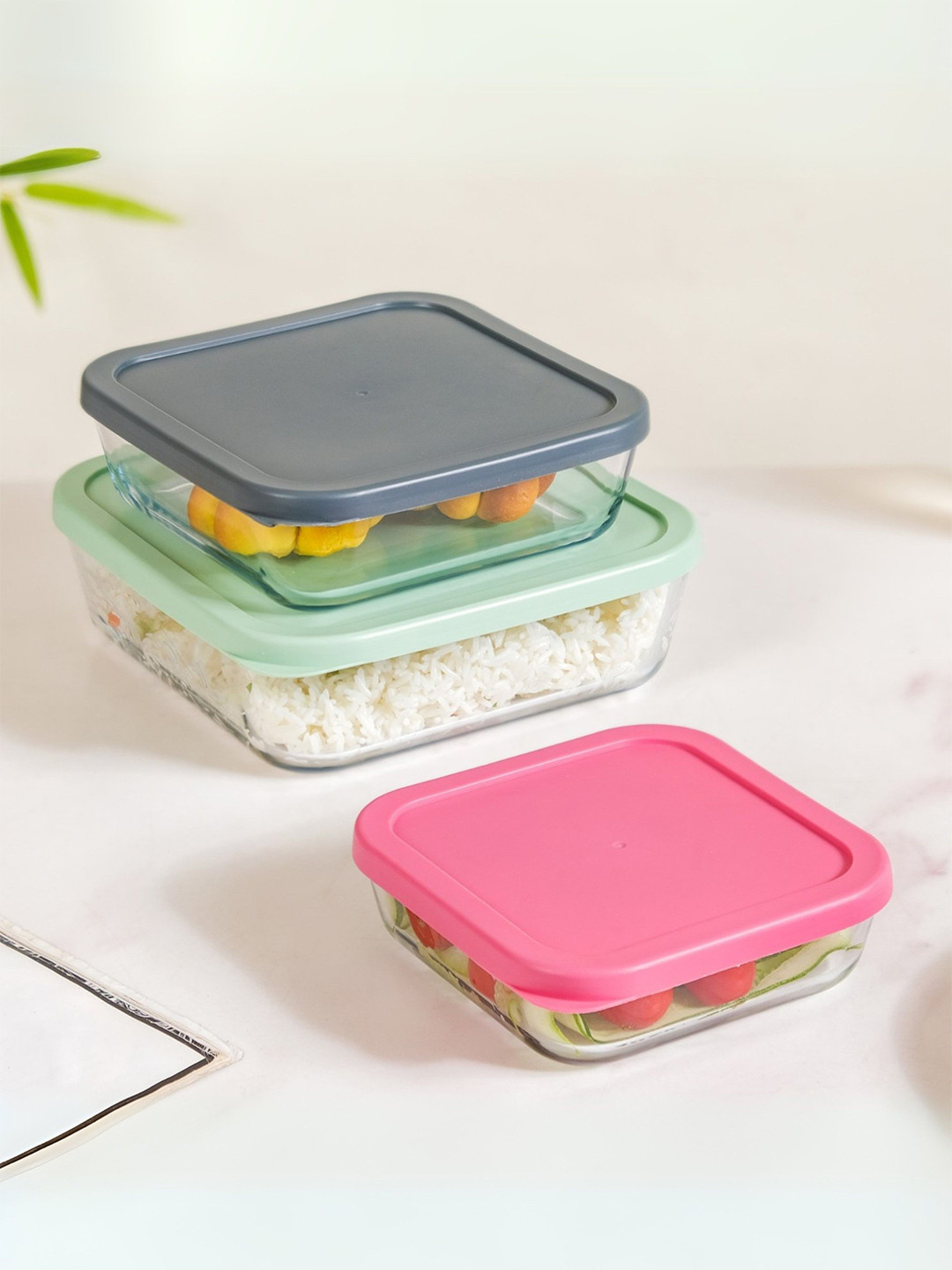 Nestasia 3 Pcs Glass Storage Containers Nested 1950 ml, 1150 ml, 650 ml