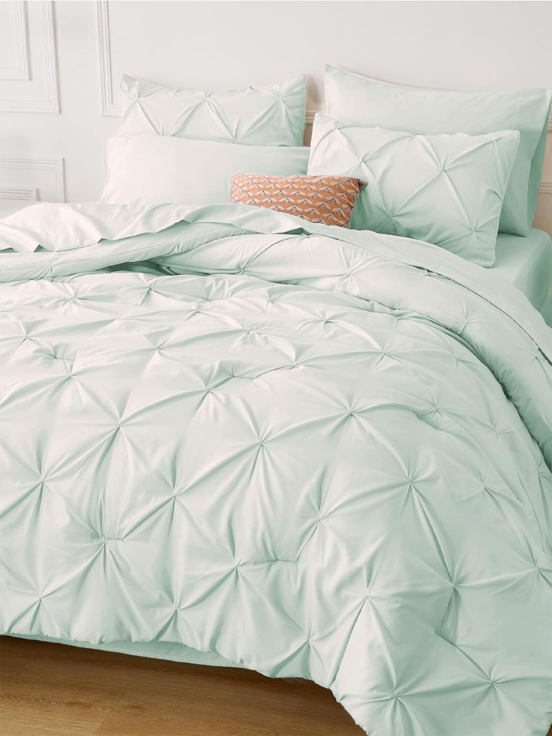 THE WHITE MOSS Marquis Pinch Pleated Lime Green King Winter Comforter & 2 Pillow Covers