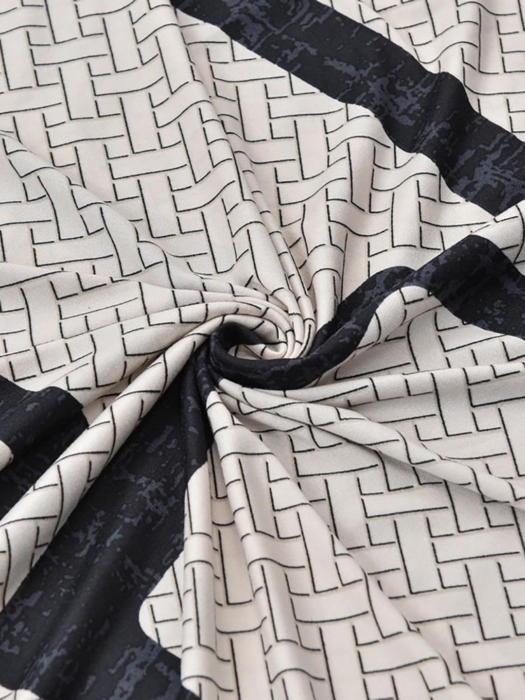 HOUSE OF QUIRK Recliner Single Seater Black & White Printed Polyester Sofa Cover With Arms