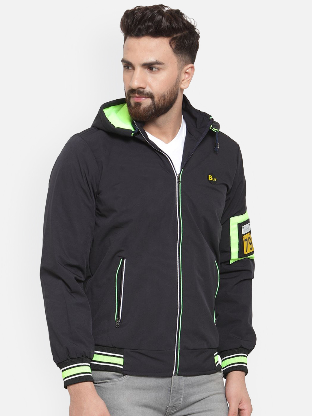 Ben Martin Men Windcheater Biker Jacket with Patchwork