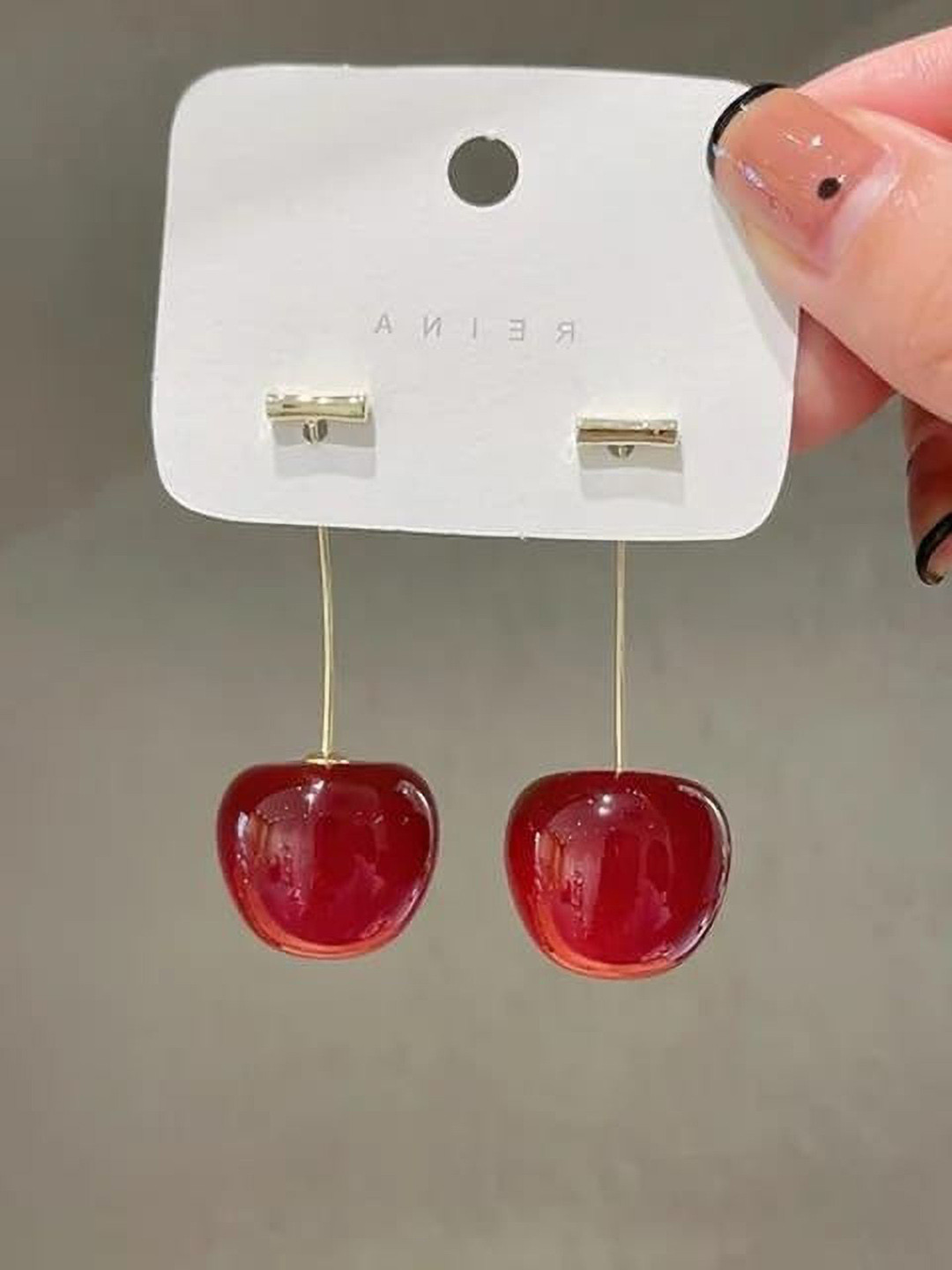 Celestique Gold-Plated Cherry Design Korean Acrylic Drop Earrings