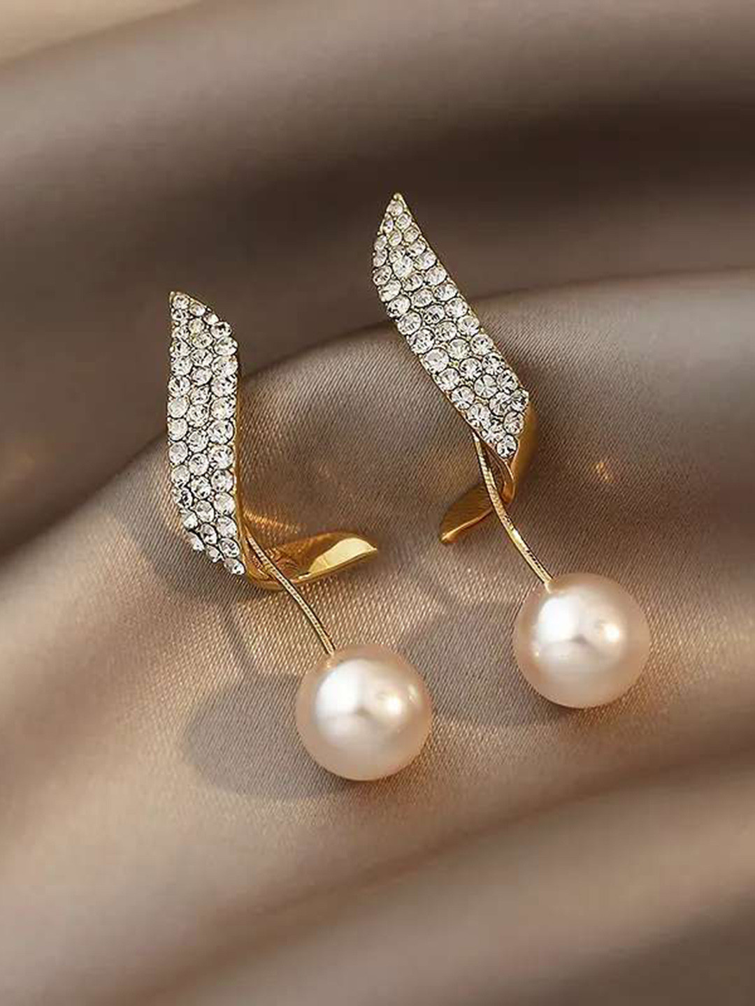 Celestique Gold-Plated Pearls Contemporary Drop Earrings