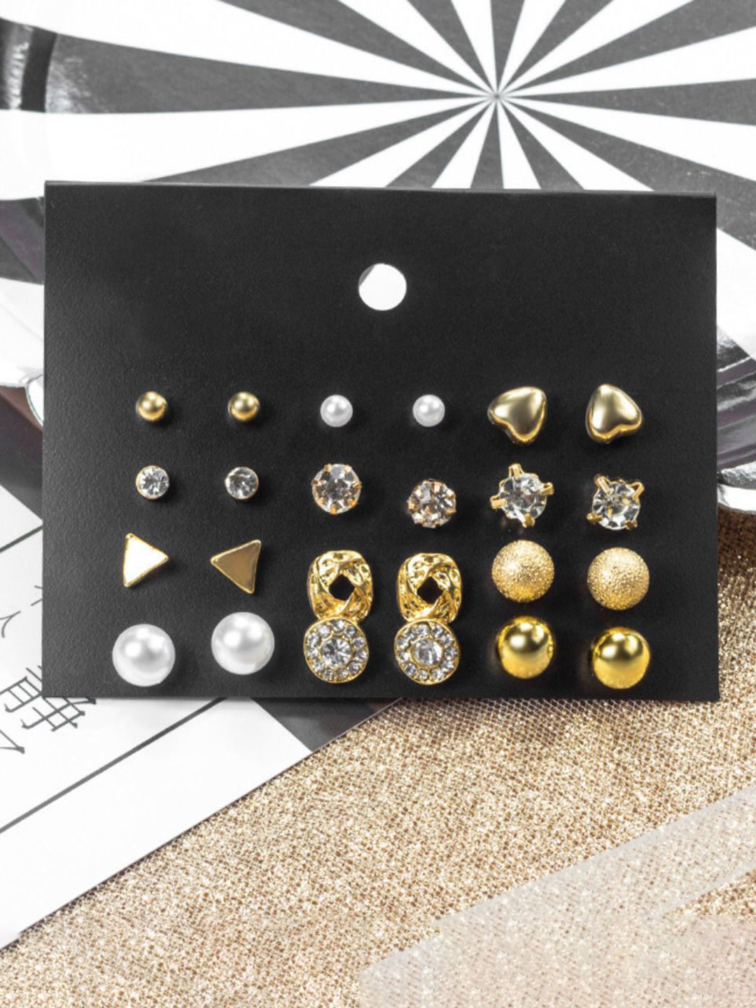 Celestique Set Of 12 Gold-Plated Contemporary Studs
