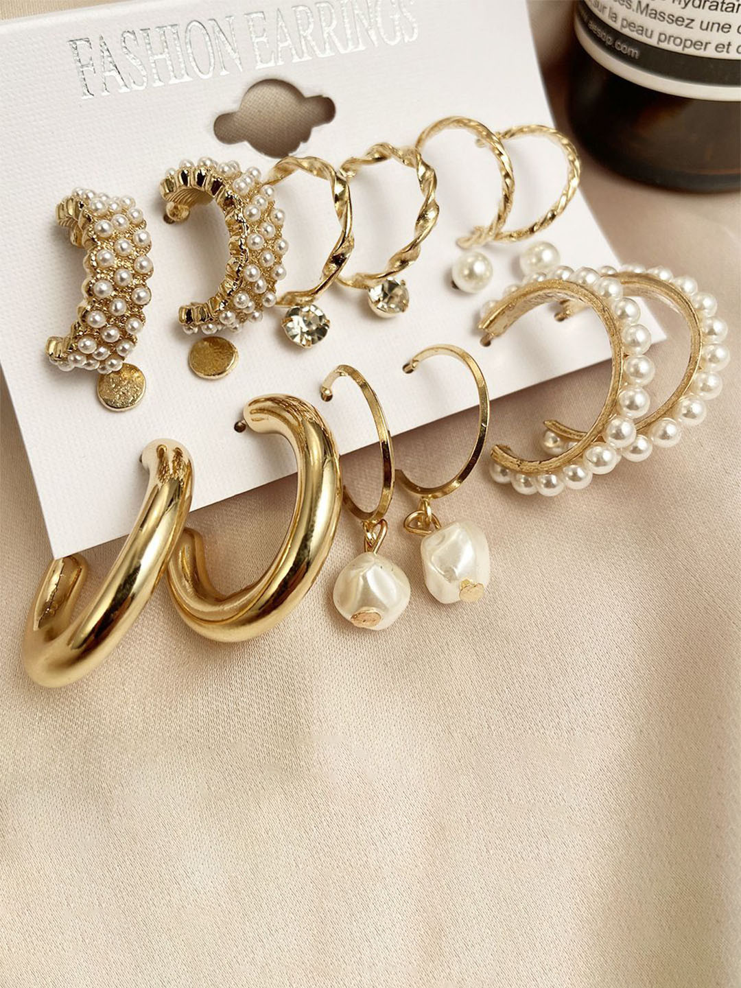 Celestique Set Of 9 Gold-Plated Contemporary Hoop Earrings