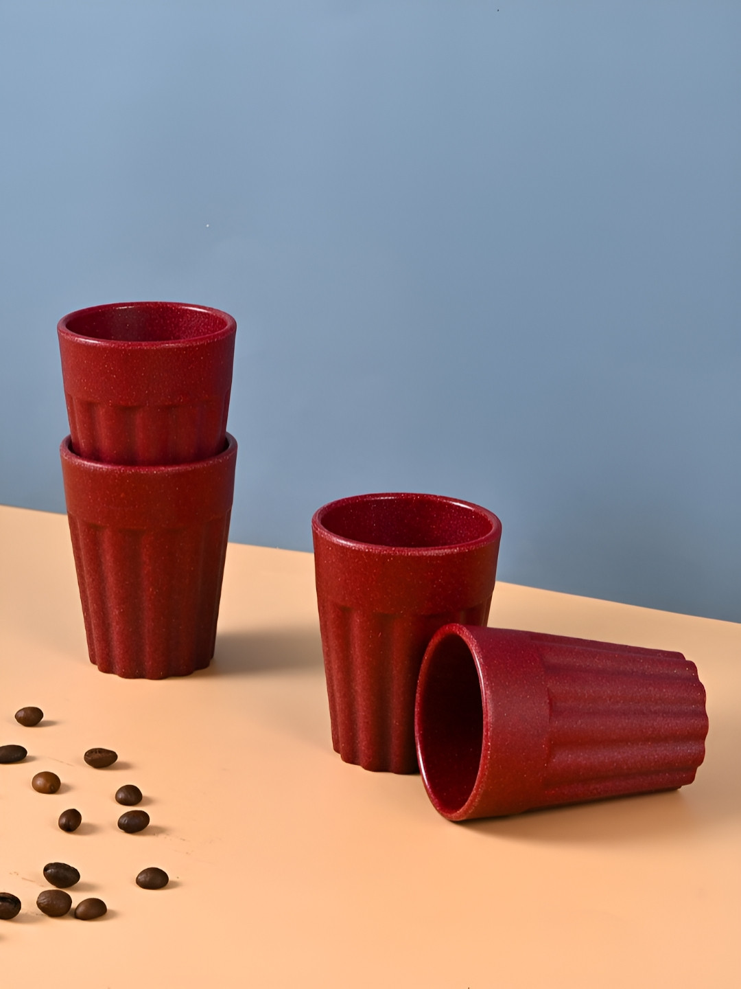 eha Moms Wisdom Red Textured Biocomposite Microwave Safe 4 Piece Kulhad-100ml