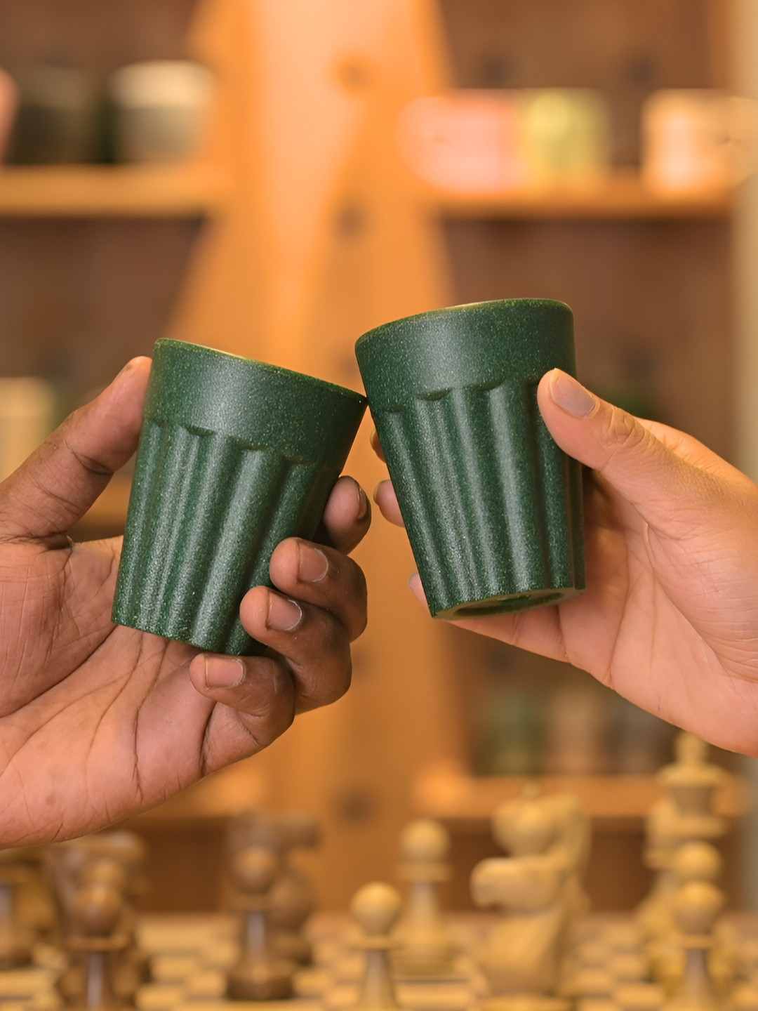 eha Pride Green Striped Biocomposite Handmade 2 Piece Kulladhs-100ml