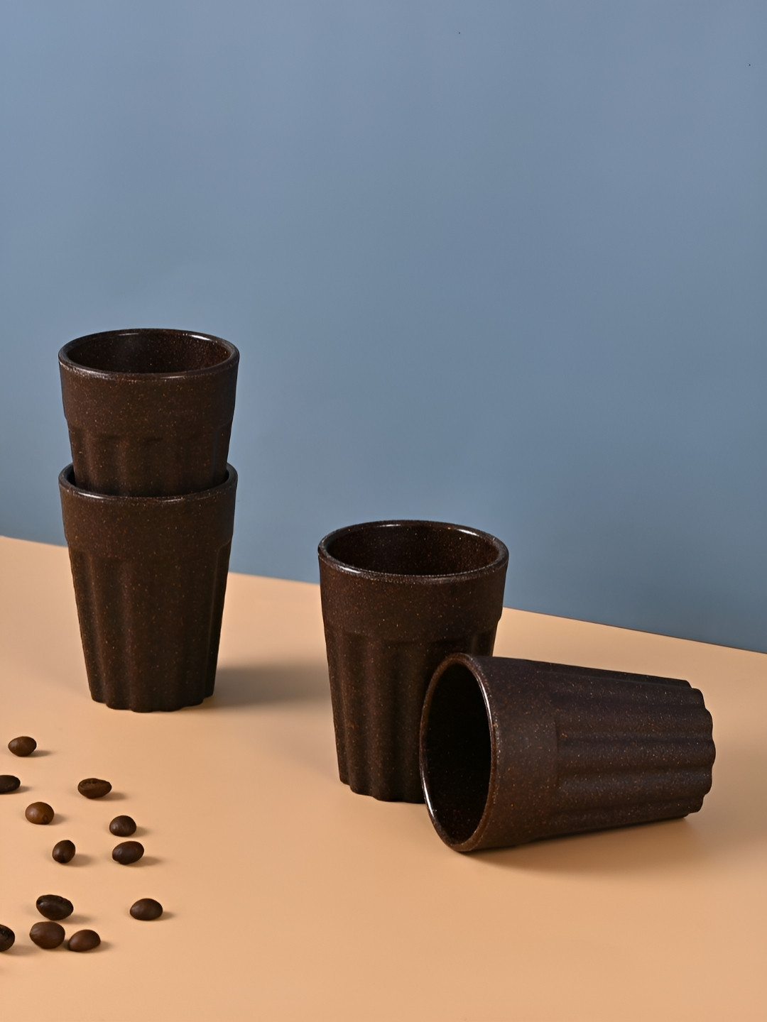 eha Floral Galore Glass Espresso Brown Striped Biocomposite Handmade 4 Piece Cups-100ml