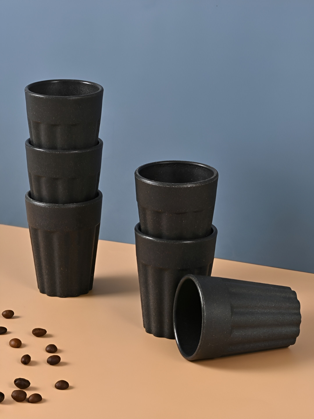 eha Gold Design Black Textured Biocomposite Handmade 6 Piece Kulhad-100ml