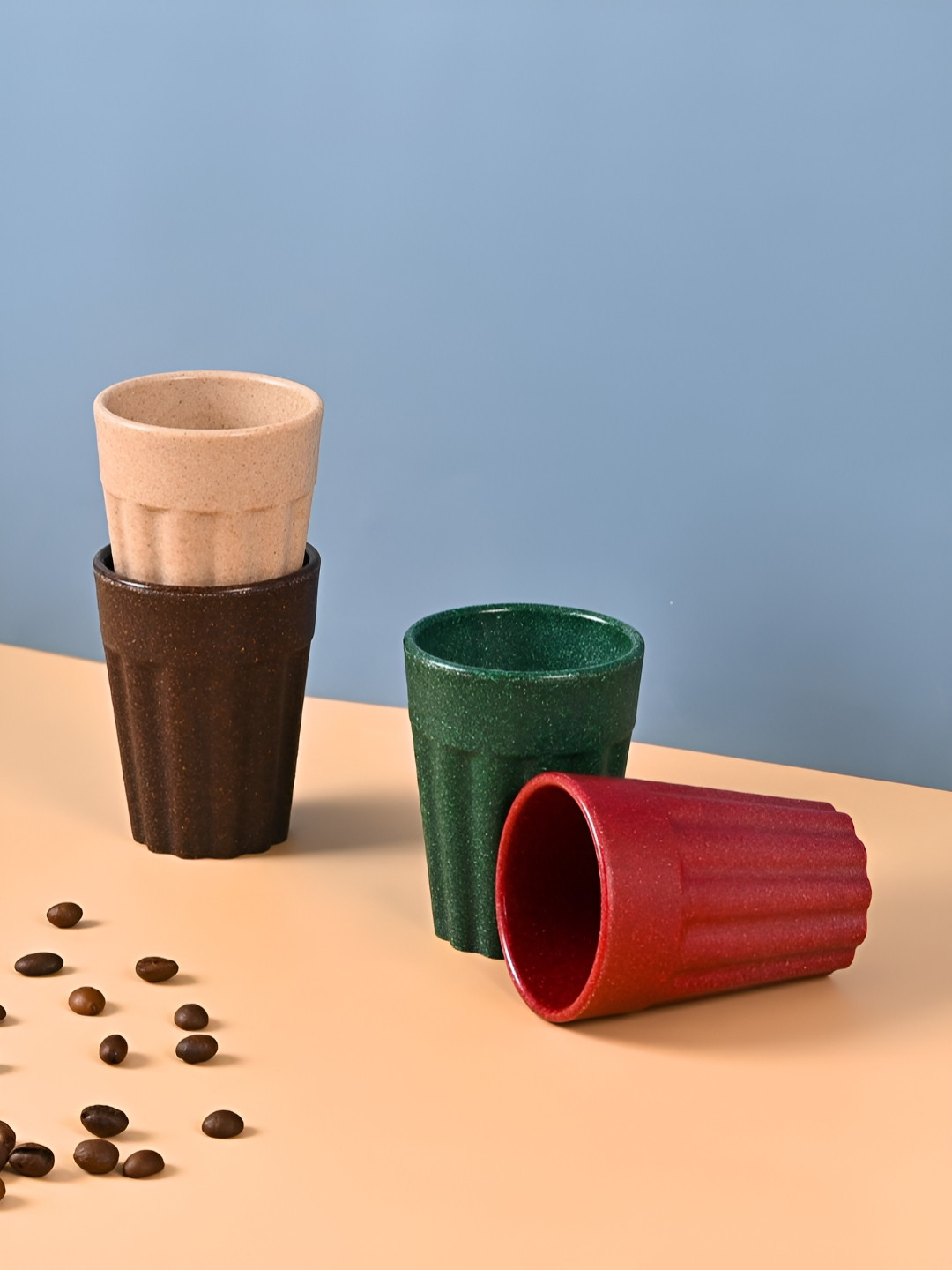 eha 3D Design Green Textured Clay Microwave Safe 4 Piece Cups-100ml