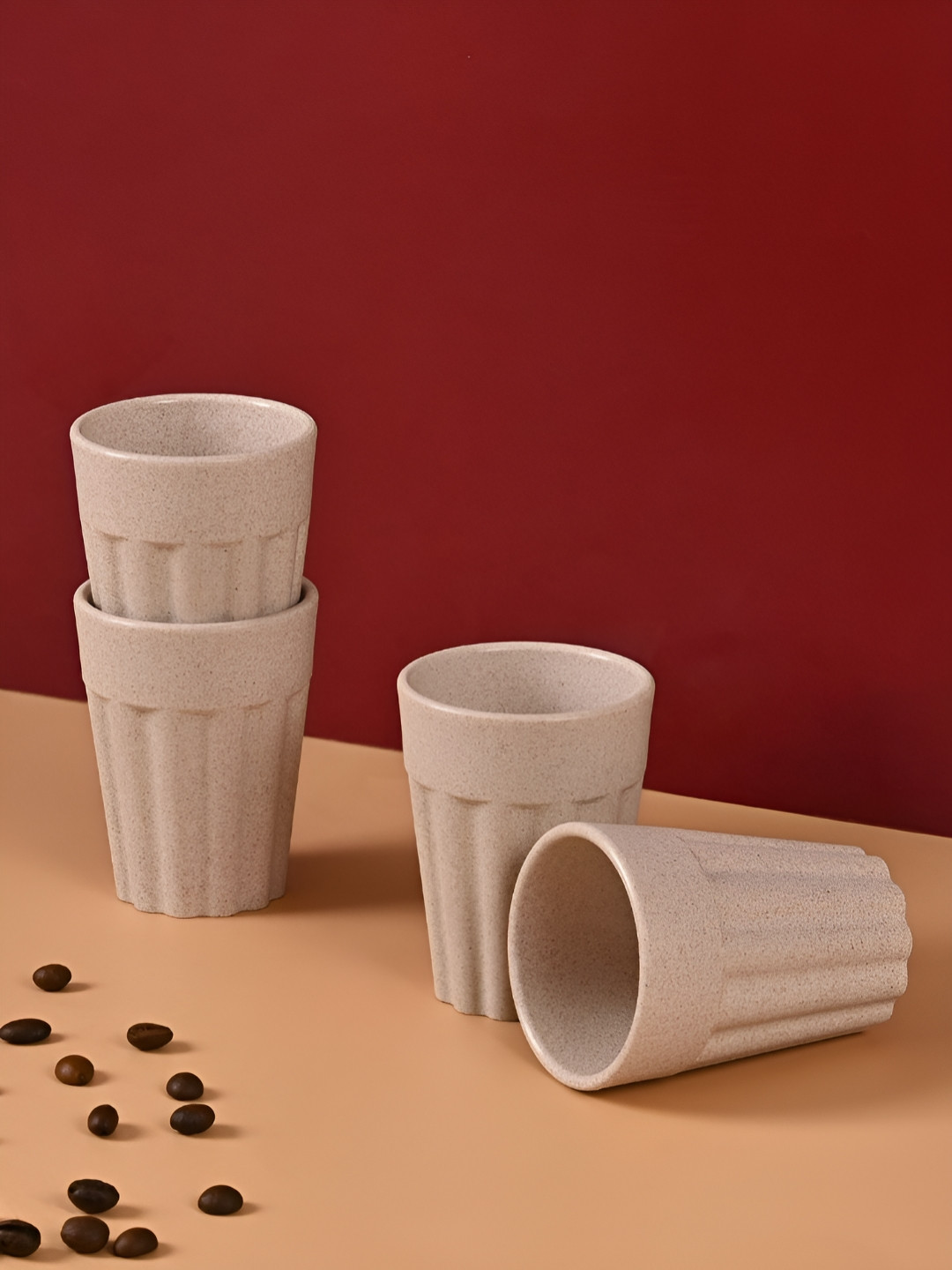 eha Sunsign Theme Beige Biocomposite Handmade 4 Piece Kulhad-100ml