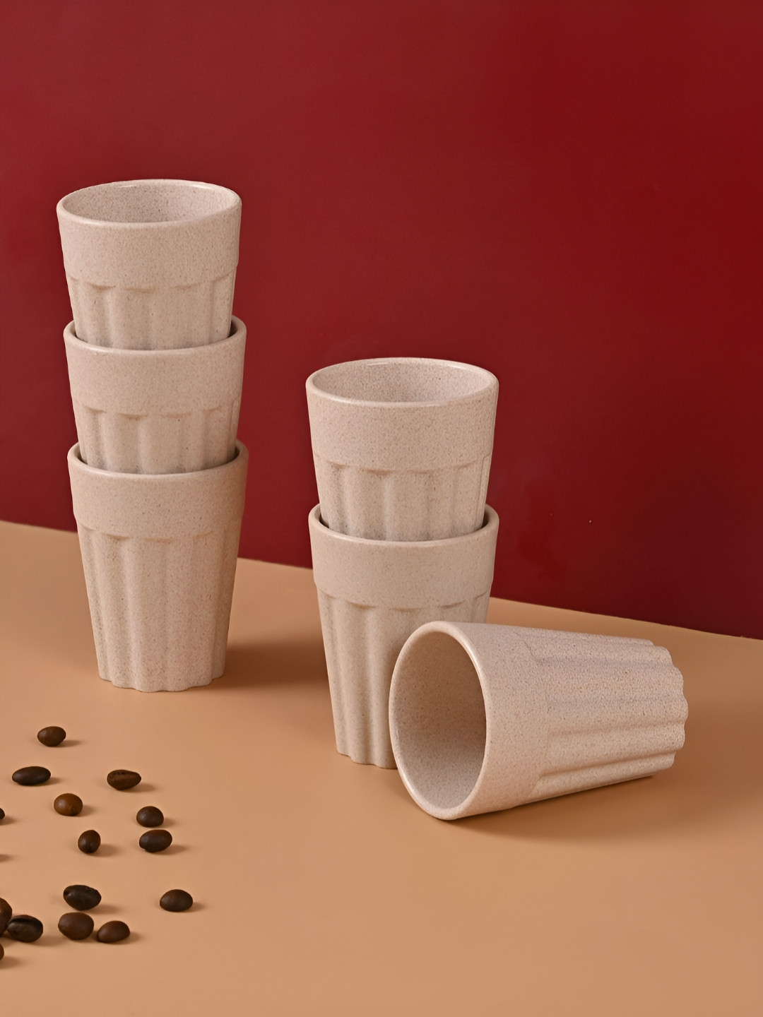 eha Golden Beige Textured Clay Microwave Safe 6 Piece Kulladhs-100ml