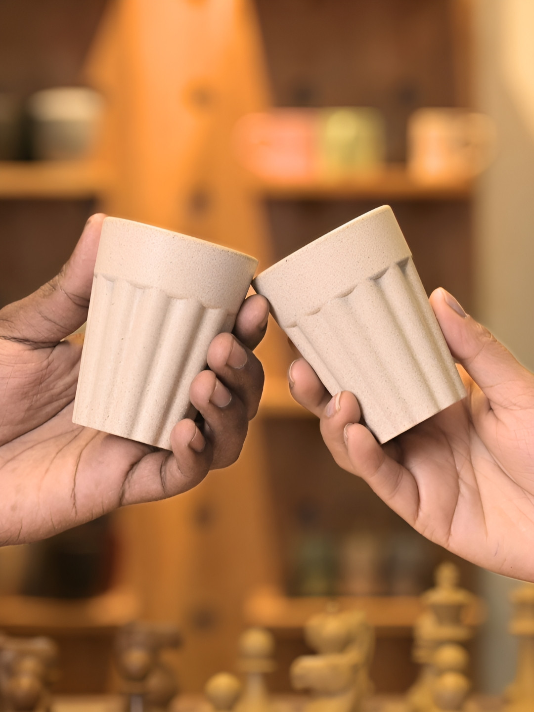 eha Cute Creative 3D Dog Beige Textured Biocomposite Handmade 2 Piece Kulladhs-100ml