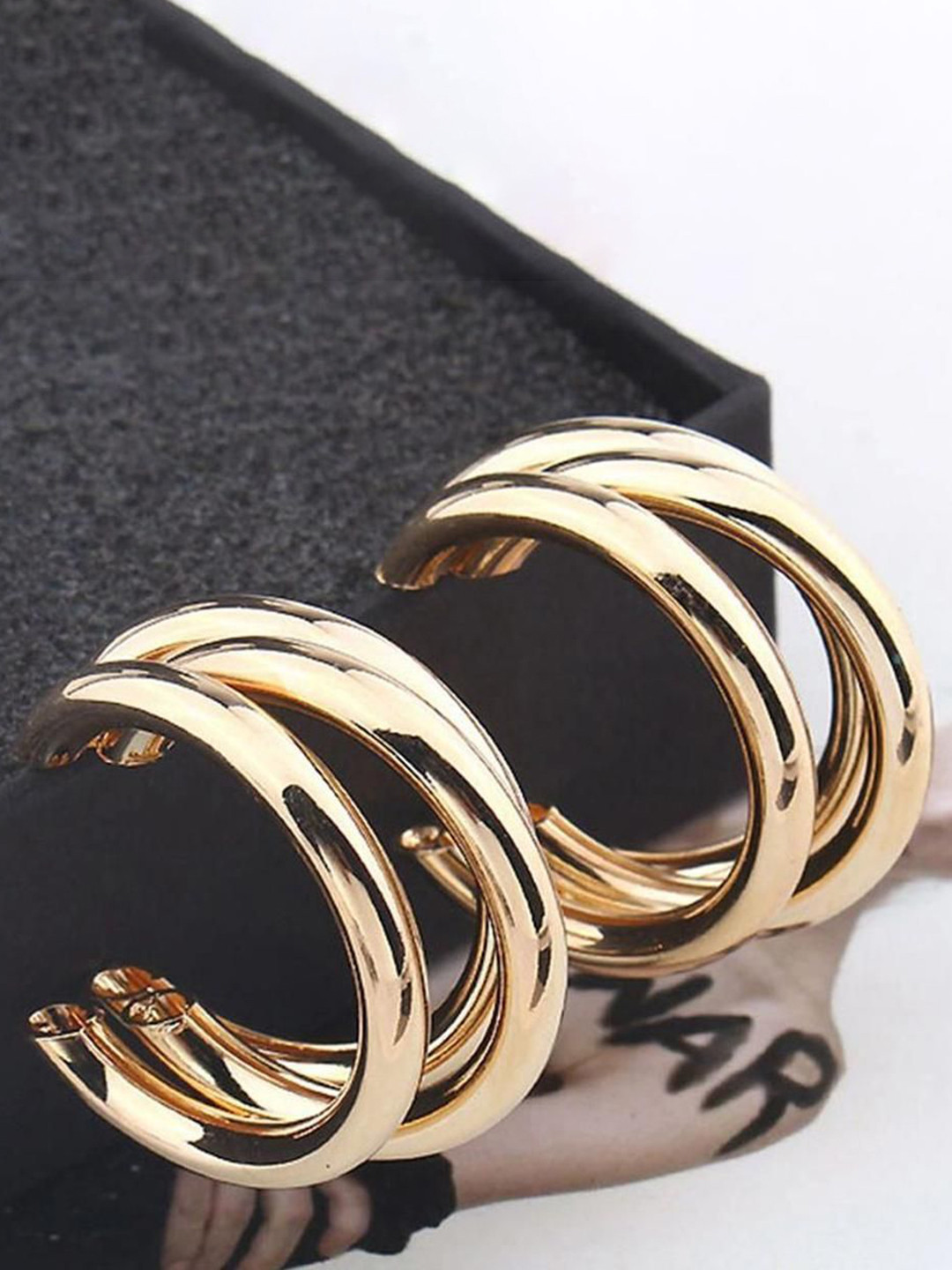 Celestique Gold-Plated Contemporary Three Layered Hoop Earrings