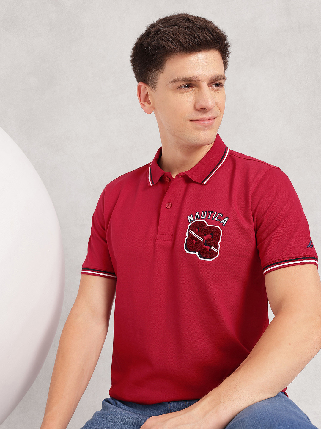 Nautica Brand Logo Printed Polo Collar T-shirt with Applique Detail