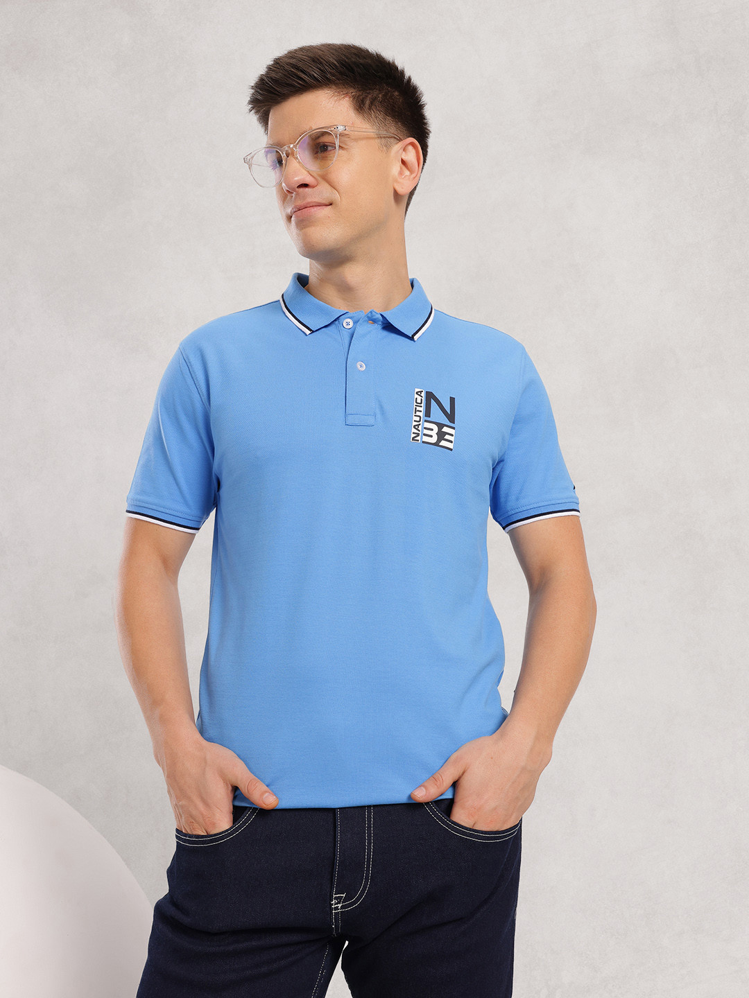 Nautica Print Detail Polo Collar T-shirt