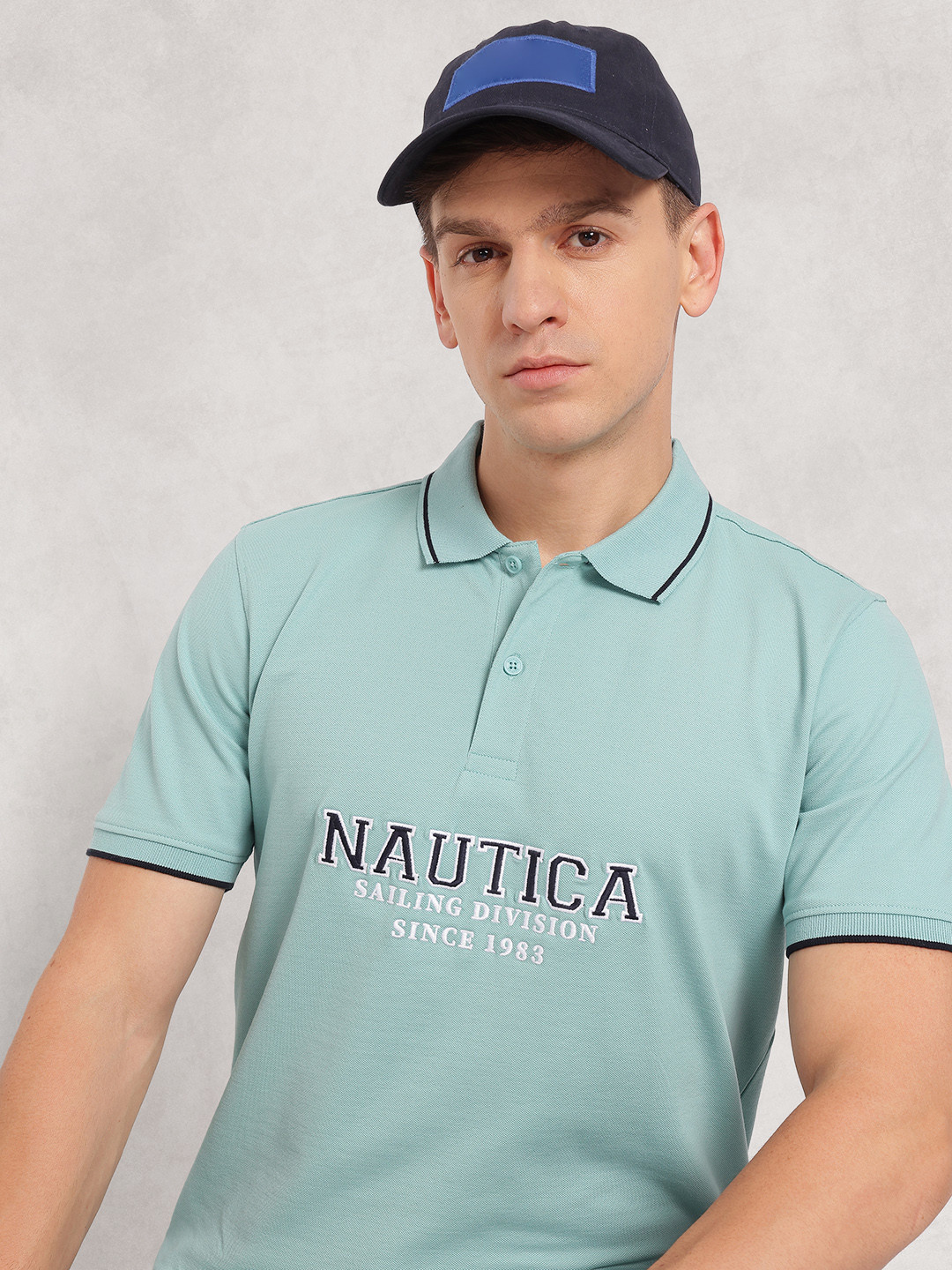 Nautica Brand Logo Embroidered Polo Collar Compression T-shirt
