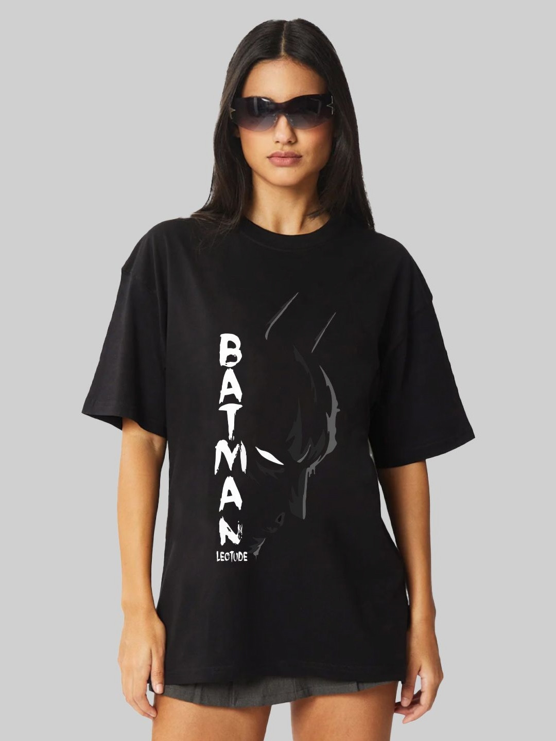 Leotude Women Graphic Printed Round Neck Cotton Oversized Batman T-shirt